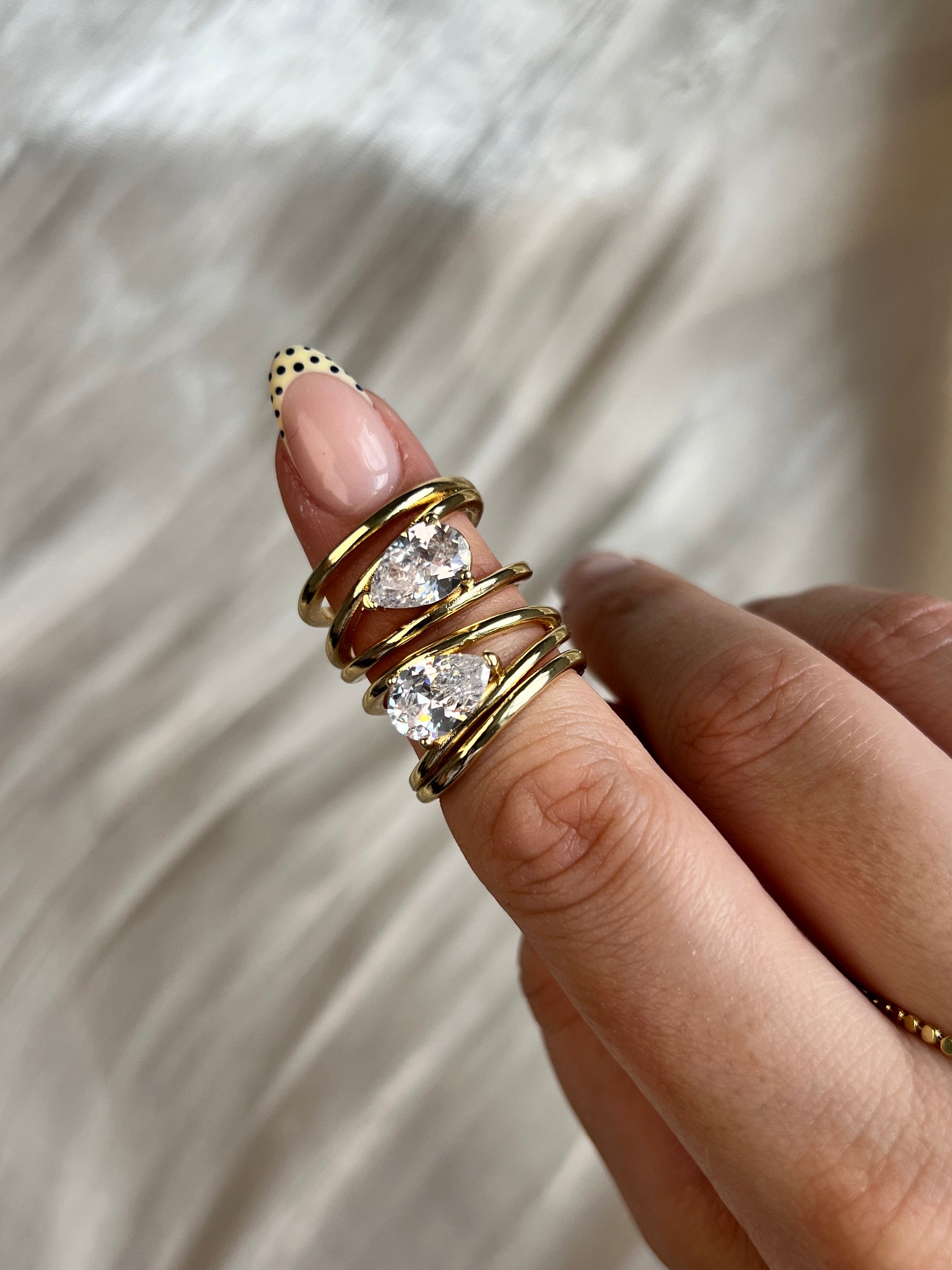 Hilda Cross Crystal Ring – Adjustable Chunky Gold Ring