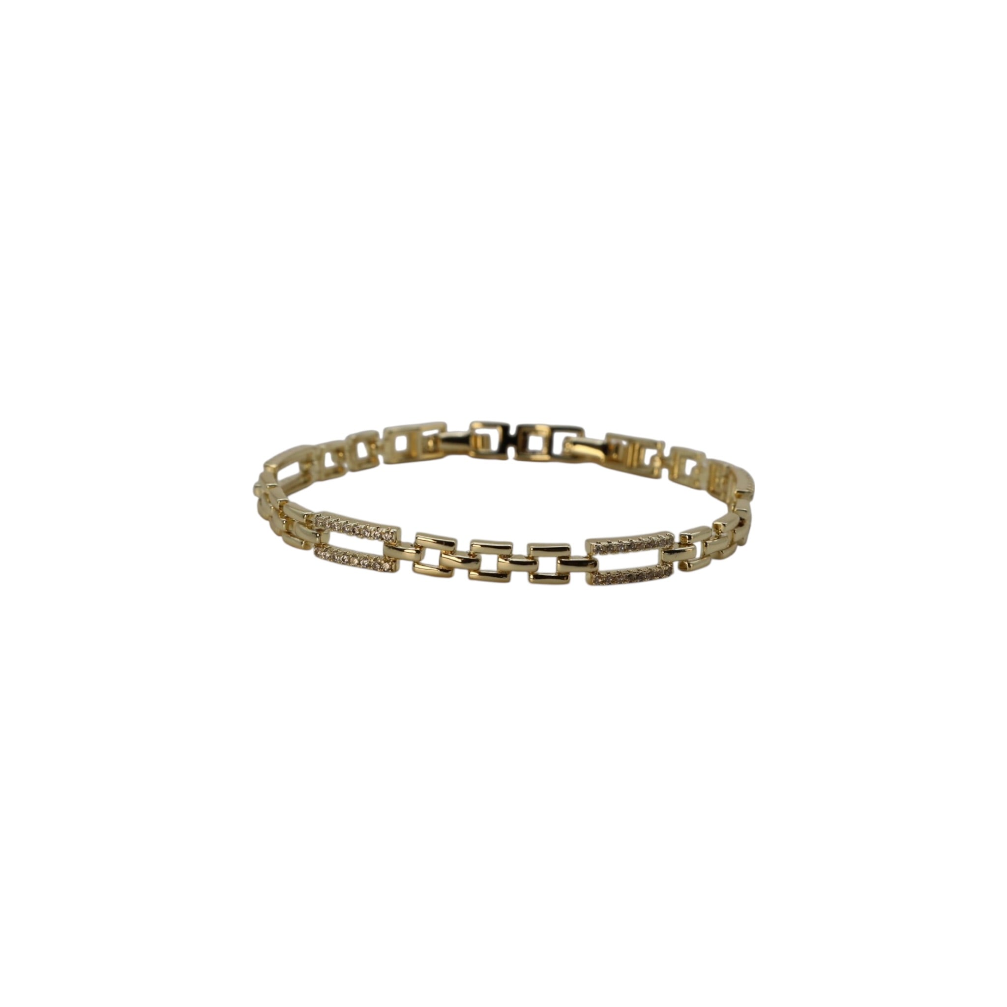 CZ Bar Chain Gold Bracelet – Mireya | 14K Gold Plated