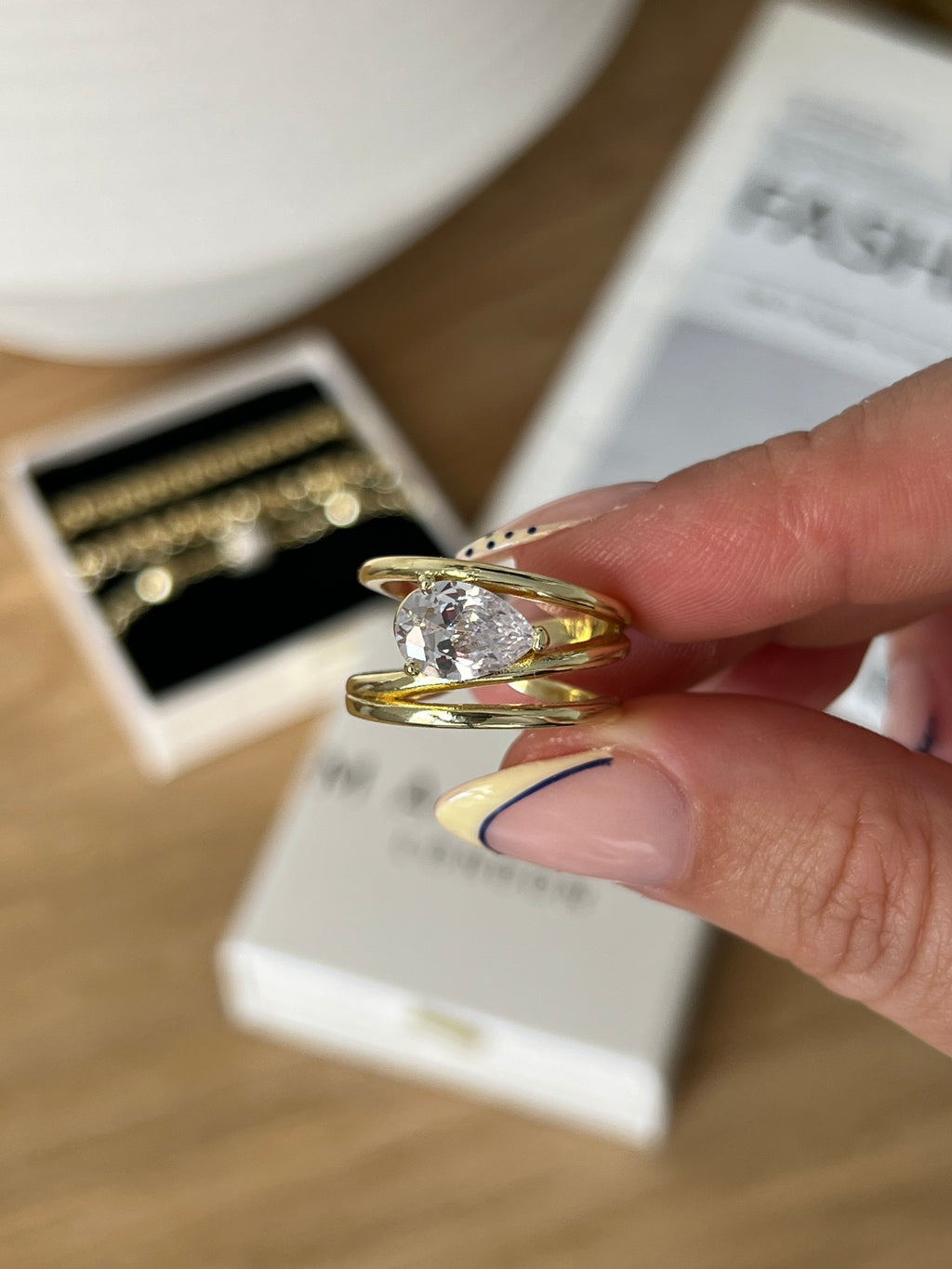Hilda Cross Crystal Ring – Adjustable Chunky Gold Ring