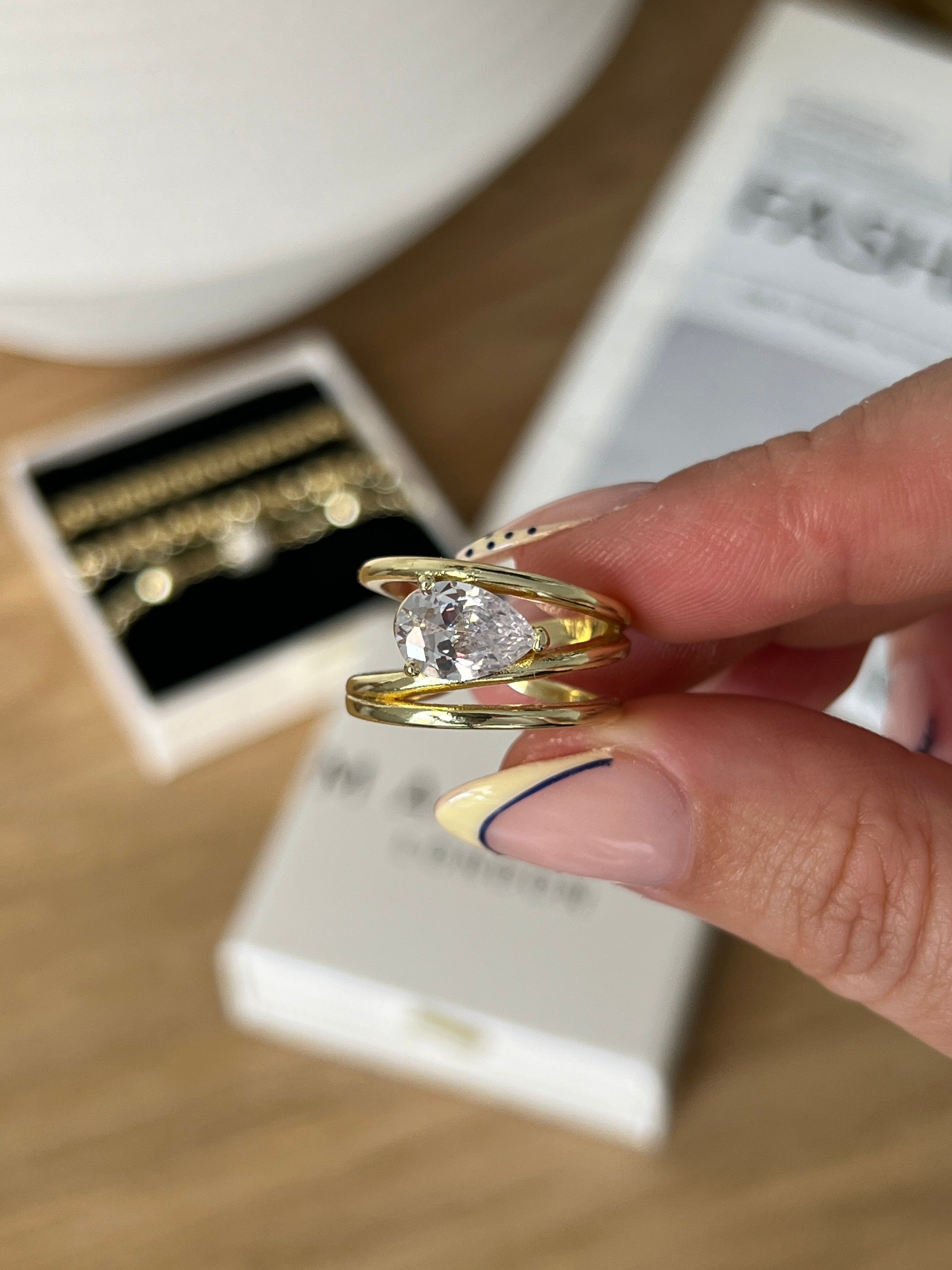 Hilda Cross Crystal Ring – Adjustable Chunky Gold Ring