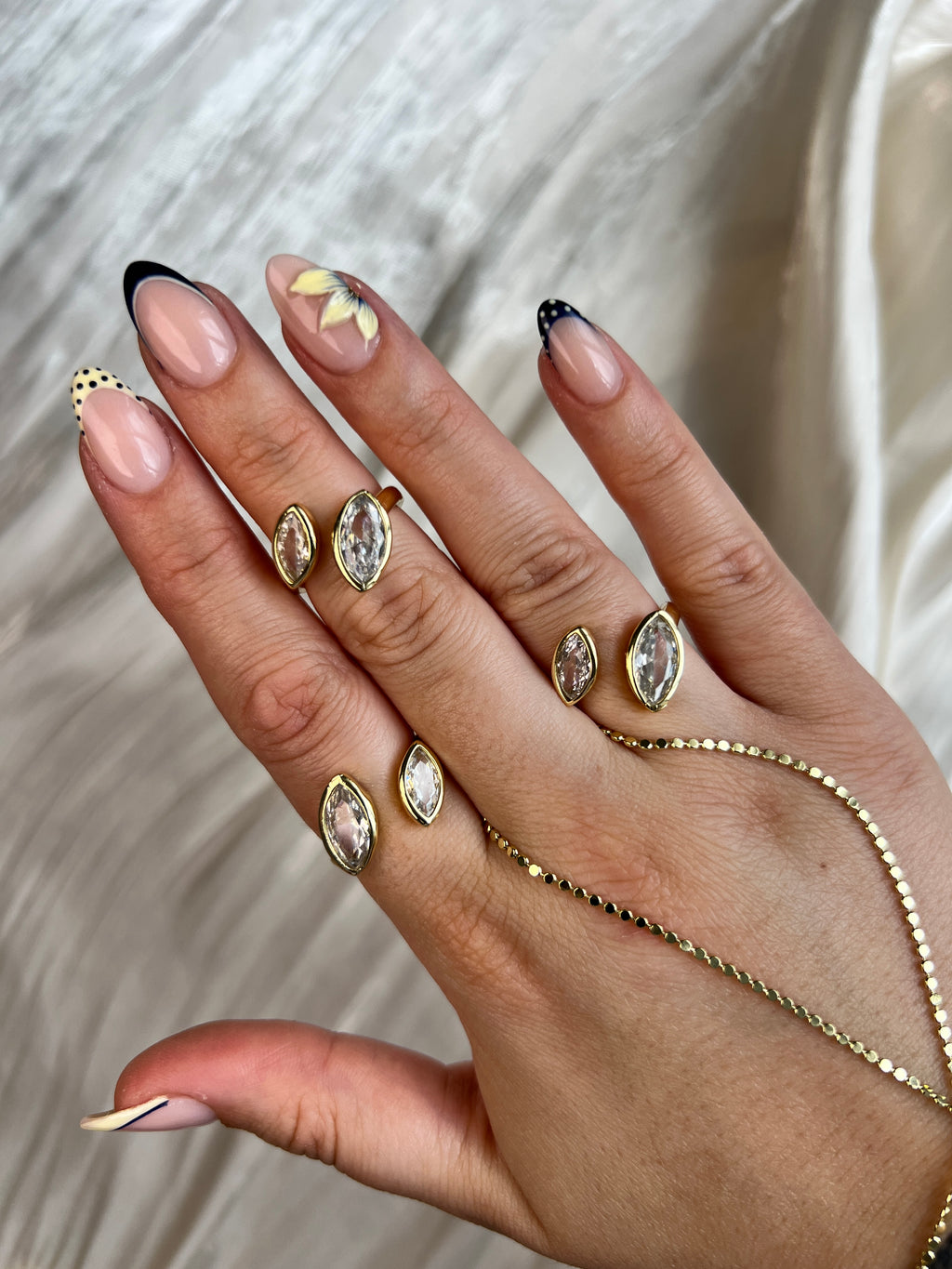 Liora Double Marquise Bezel Ring – 14K Gold Plated Adjustable Statement Ring