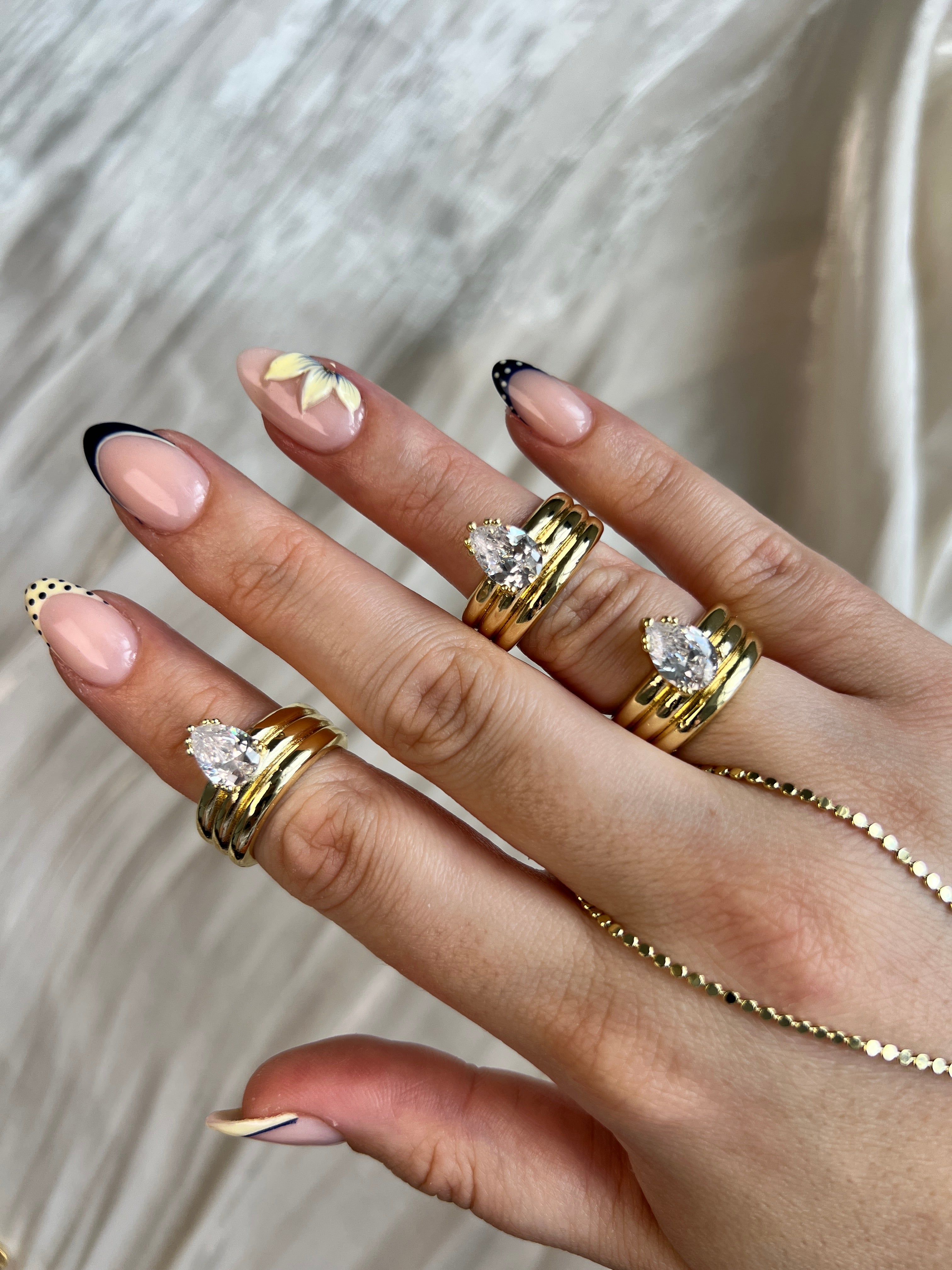 Claire Triple Band Pear Ring – 14K Gold Plated Adjustable Statement Ring