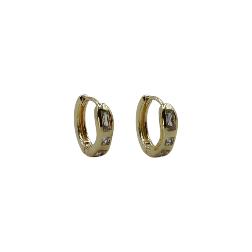 Baguette Stone Hoop Earrings Gold – Arvella