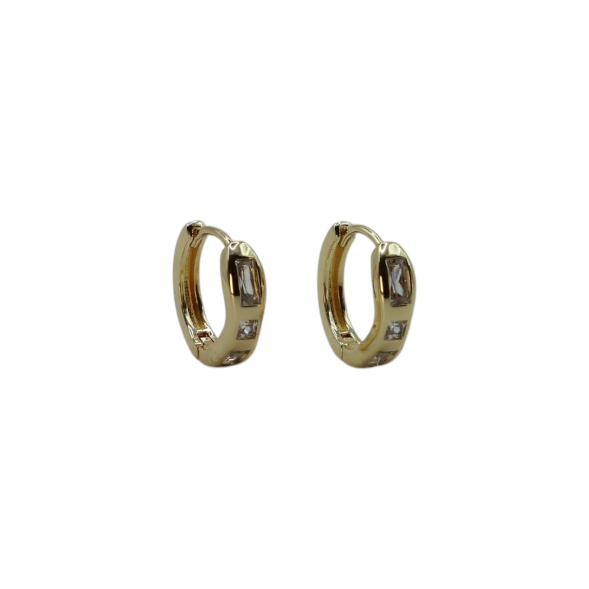 Baguette Stone Hoop Earrings Gold – Arvella