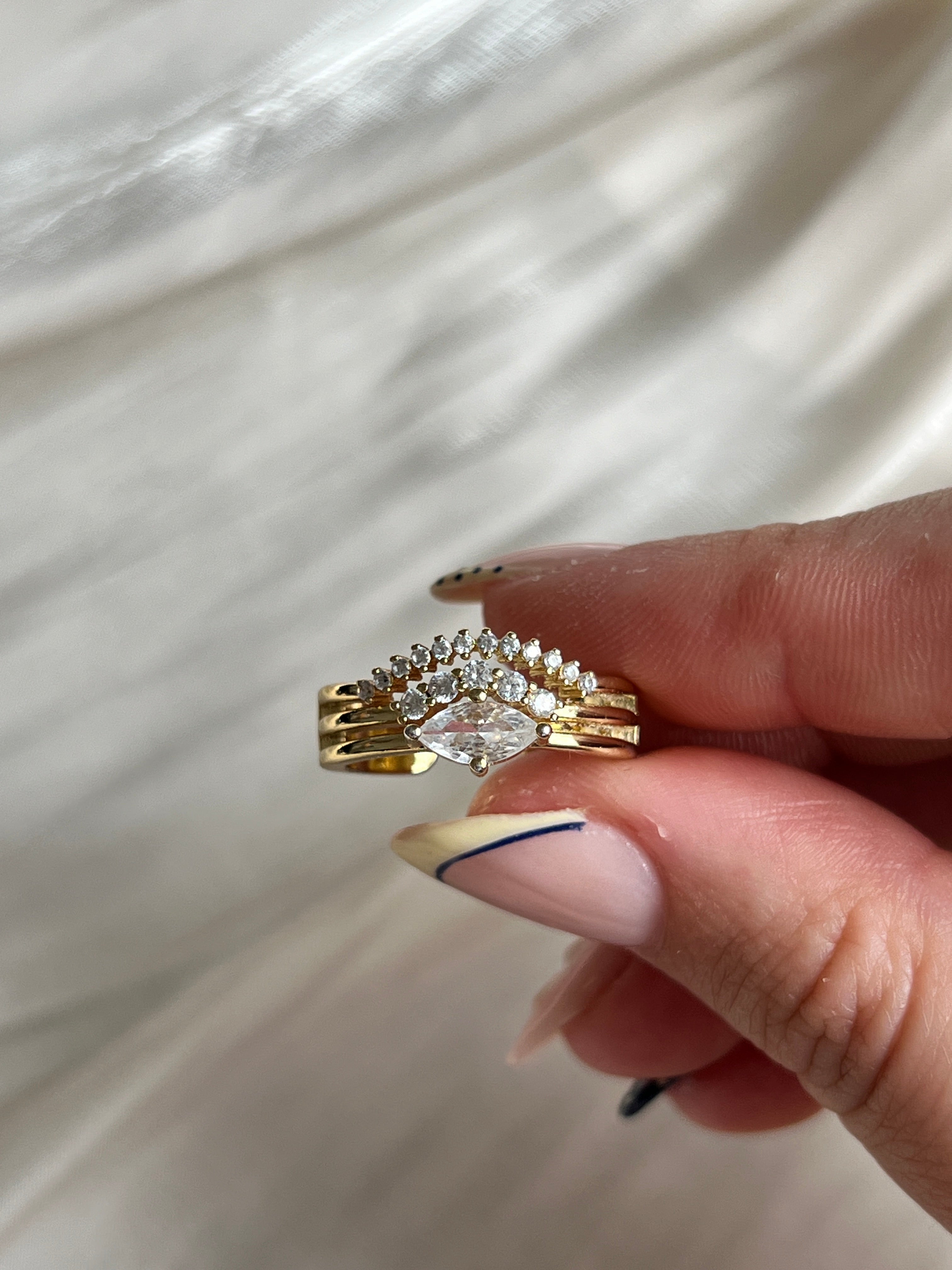 Diana Statement Ring – Adjustable 14K Gold Plated CZ Ring