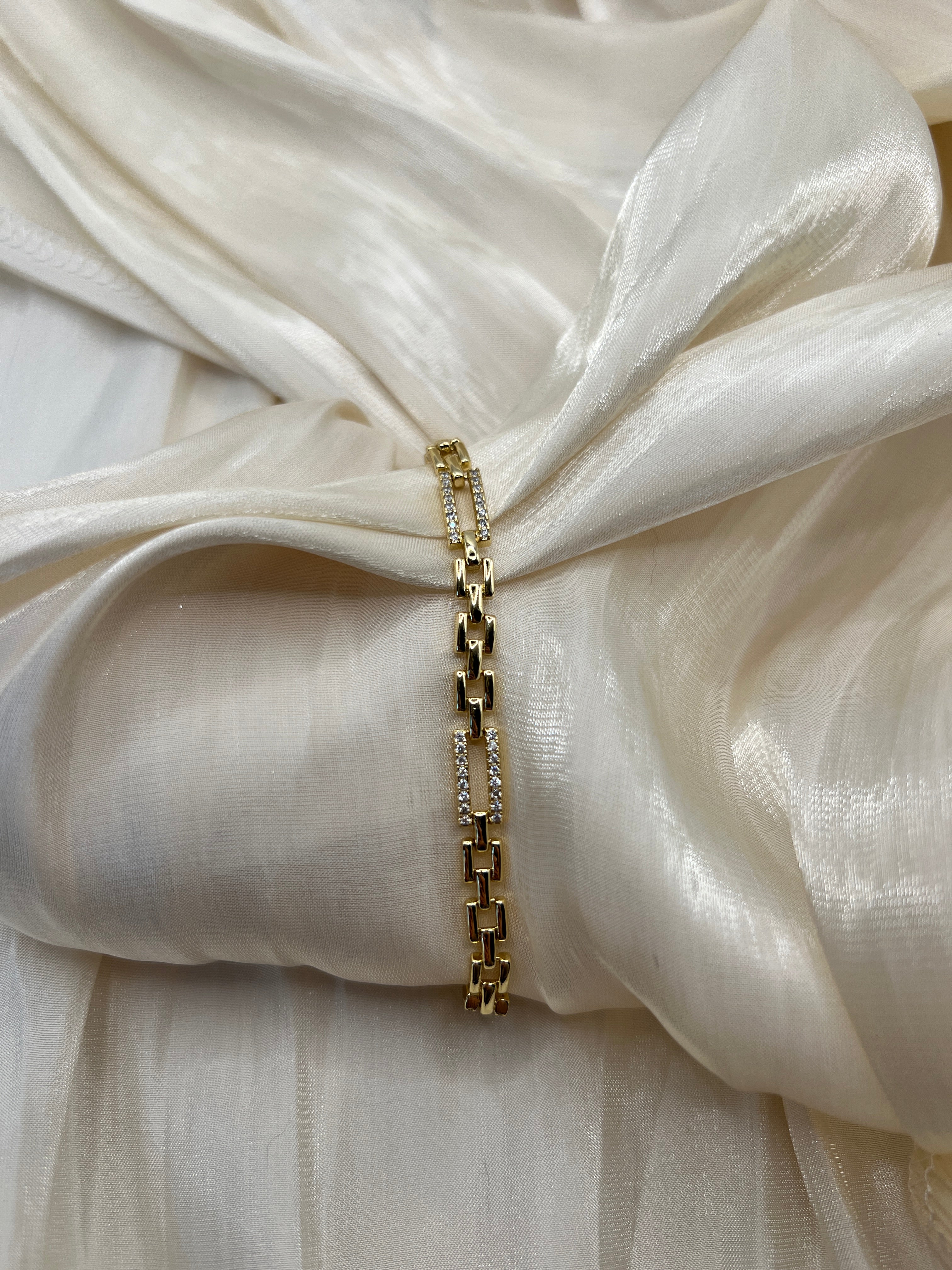 CZ Bar Chain Gold Bracelet – Mireya | 14K Gold Plated