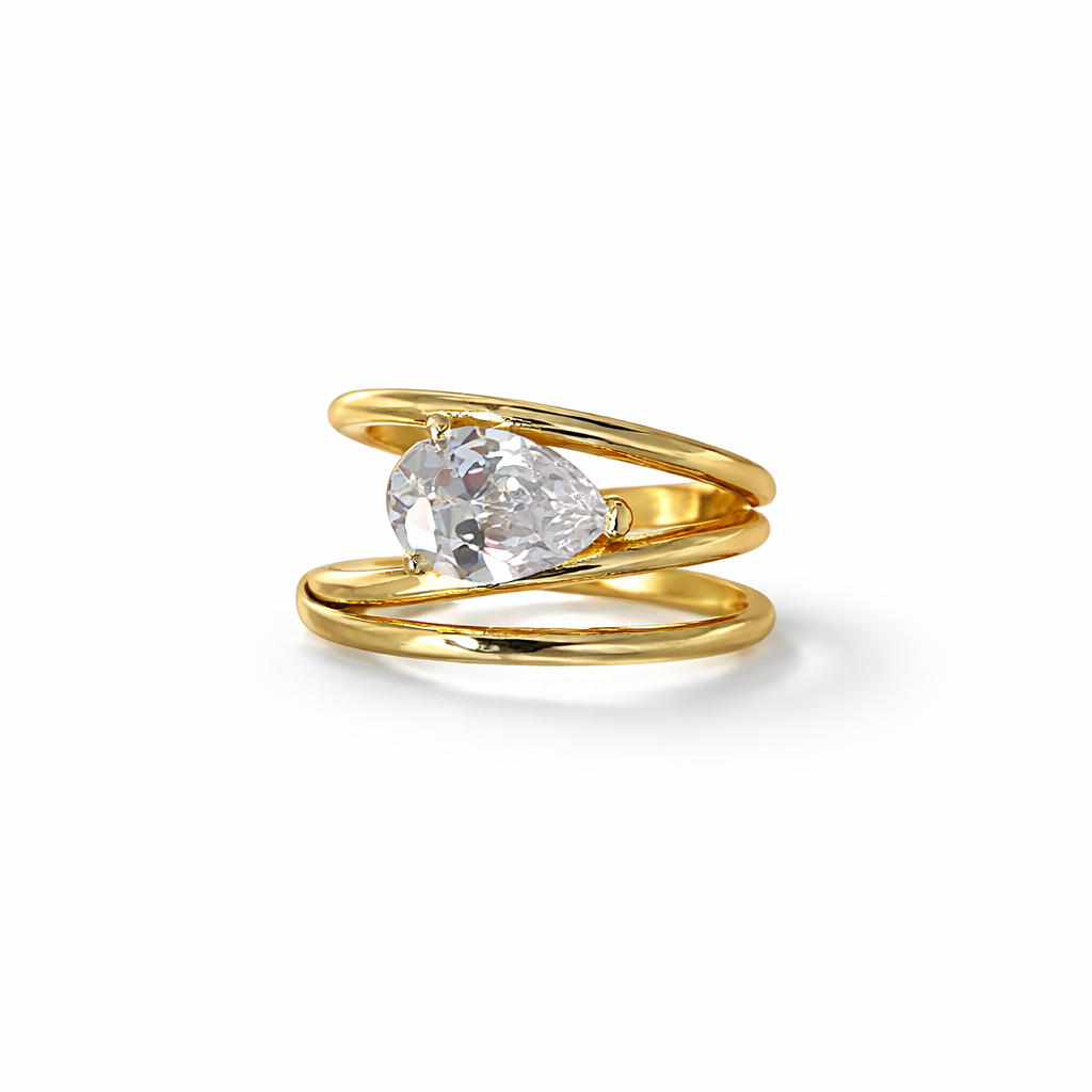 Hilda Cross Crystal Ring – Adjustable Chunky Gold Ring