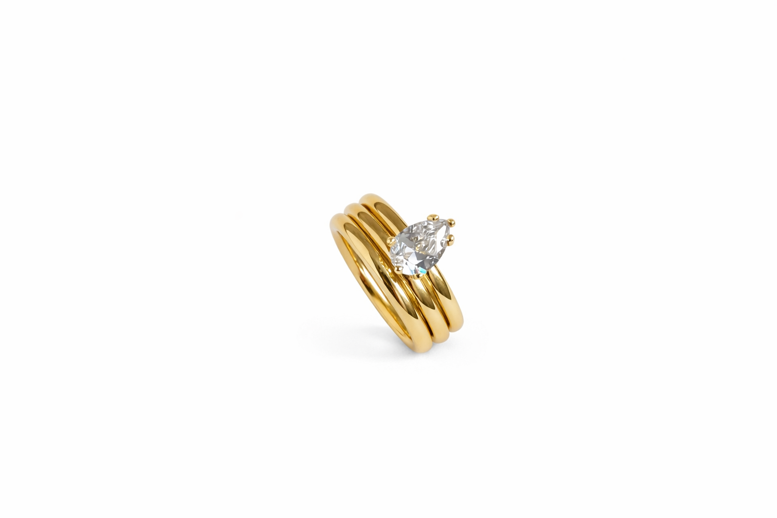 Claire Triple Band Pear Ring – 14K Gold Plated Adjustable Statement Ring