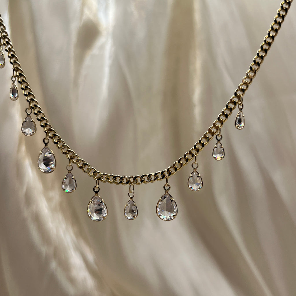 Crystal Teardrop Fringe Necklace – Vaelisse | 14K Gold Plated