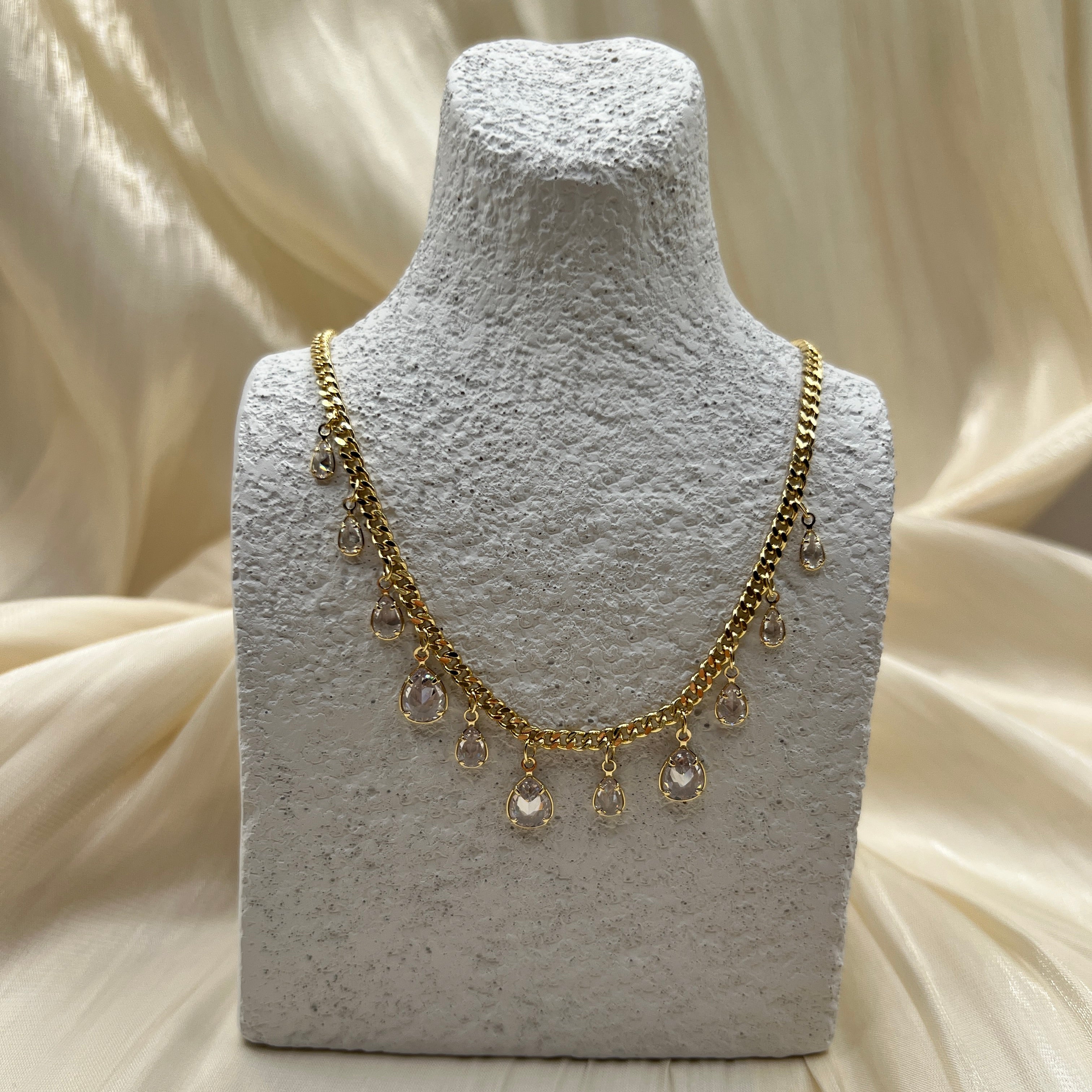 Crystal Teardrop Fringe Necklace – Vaelisse | 14K Gold Plated