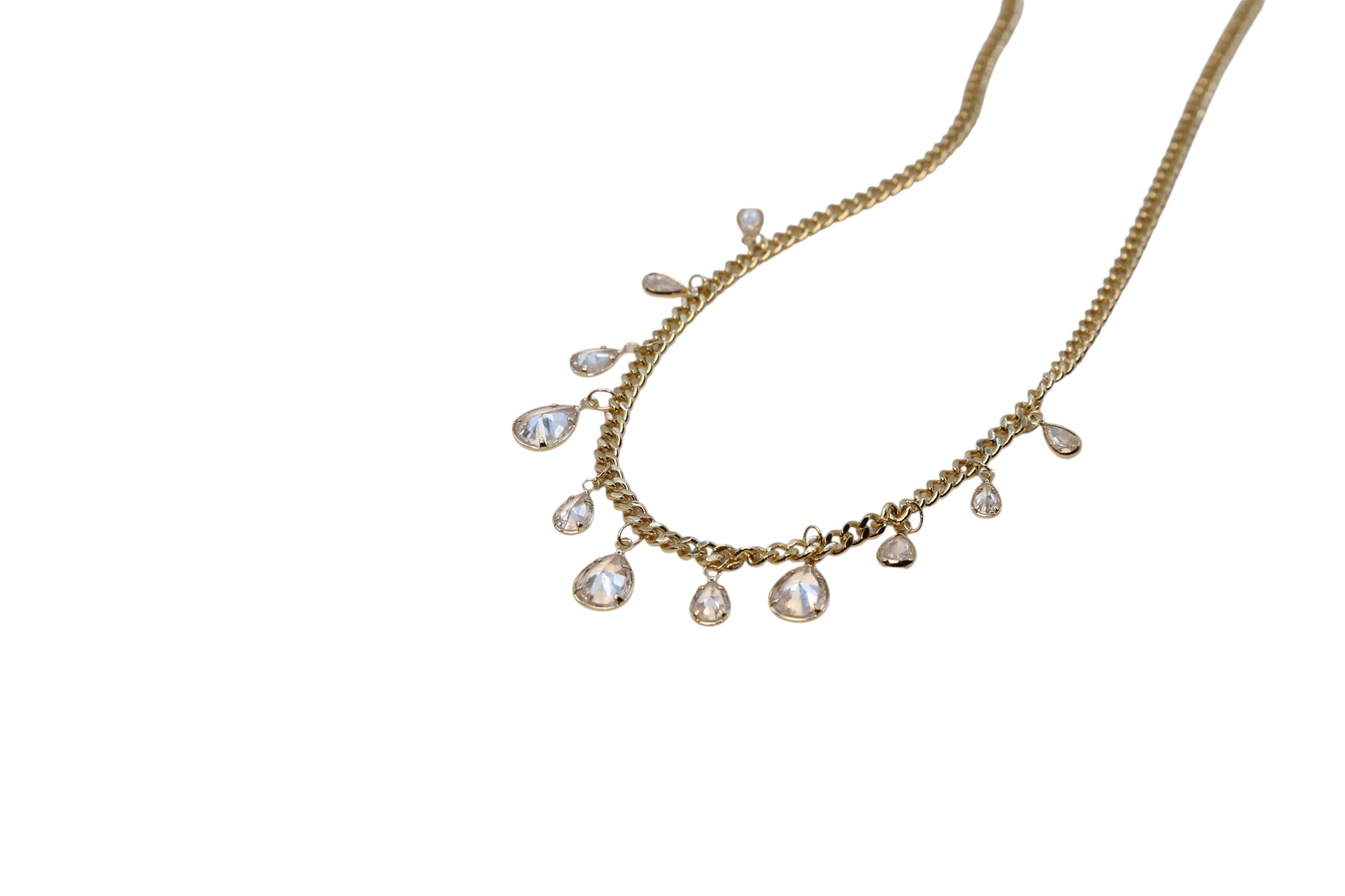 Crystal Teardrop Fringe Necklace – Vaelisse | 14K Gold Plated