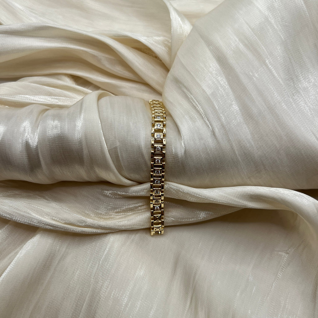 Geometric CZ Link Bracelet – Zélia | 14K Gold Plated