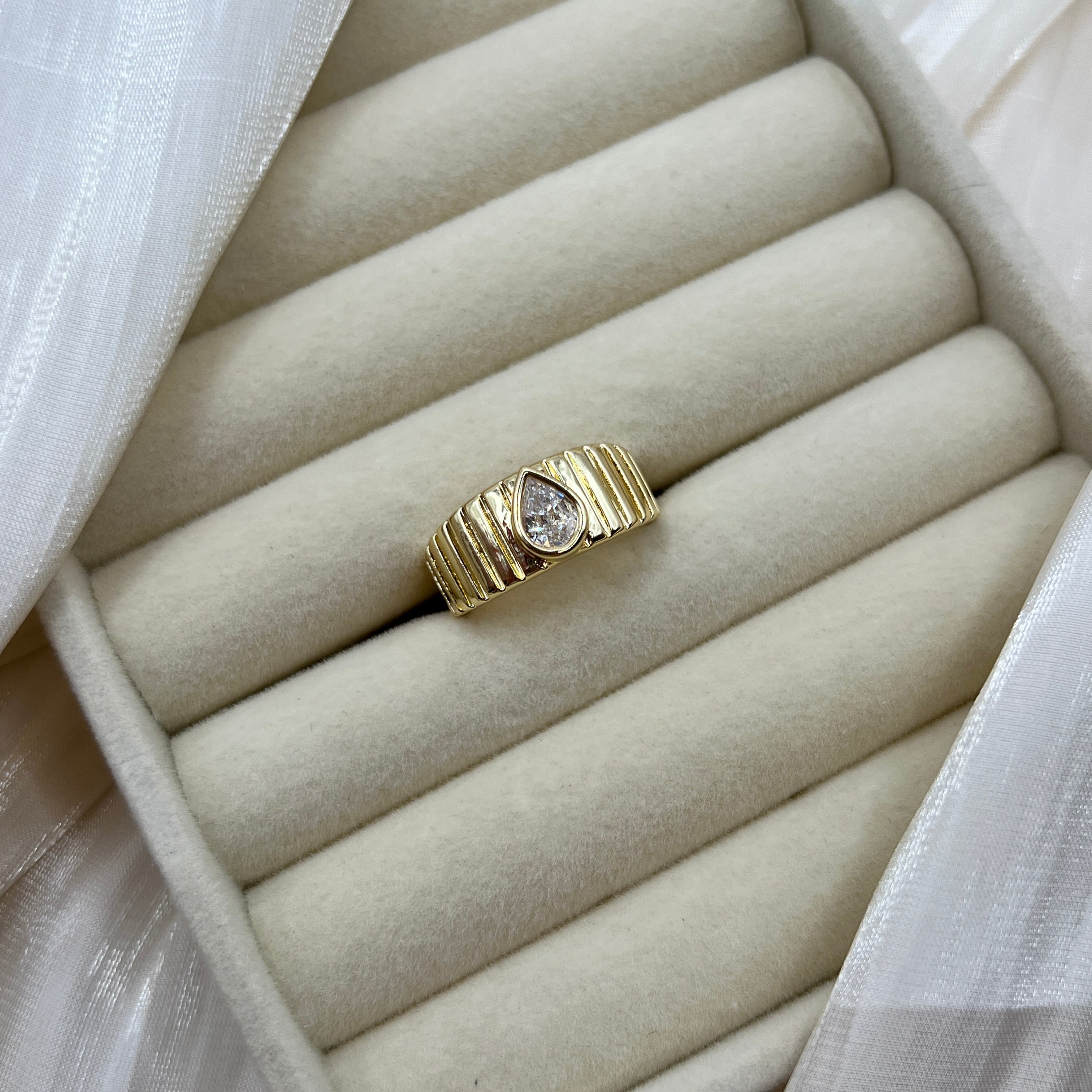 Gold Plated Pear Cut Statement Ring – Elara