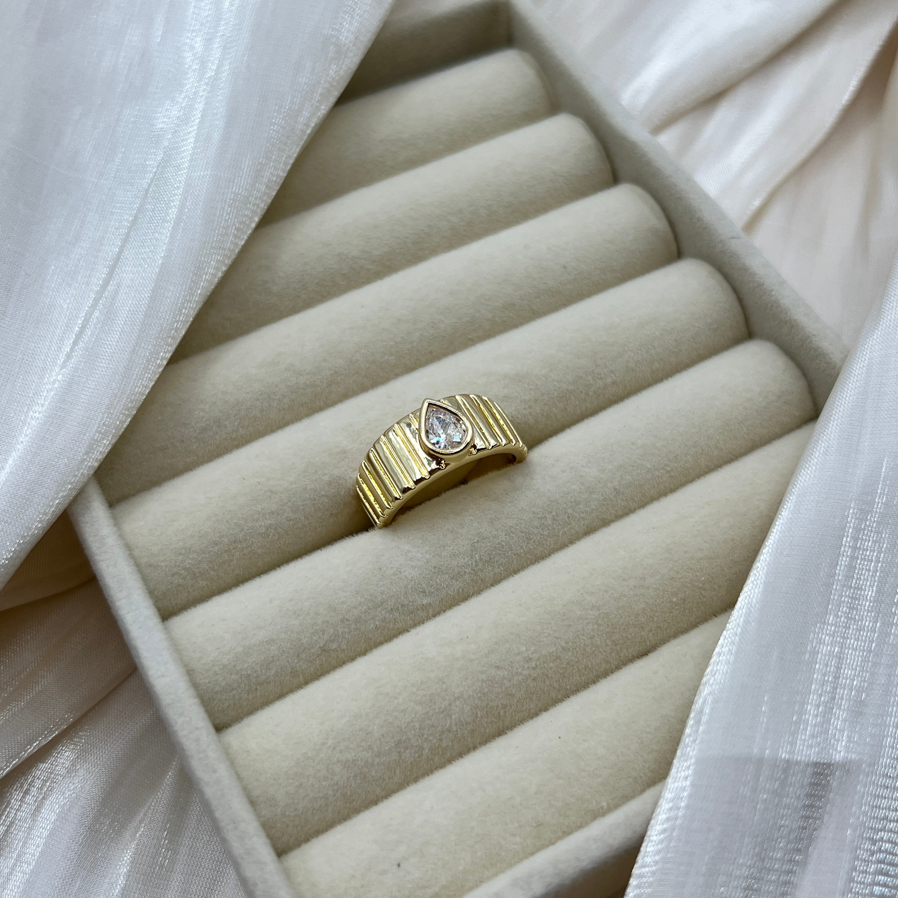 Gold Plated Pear Cut Statement Ring – Elara