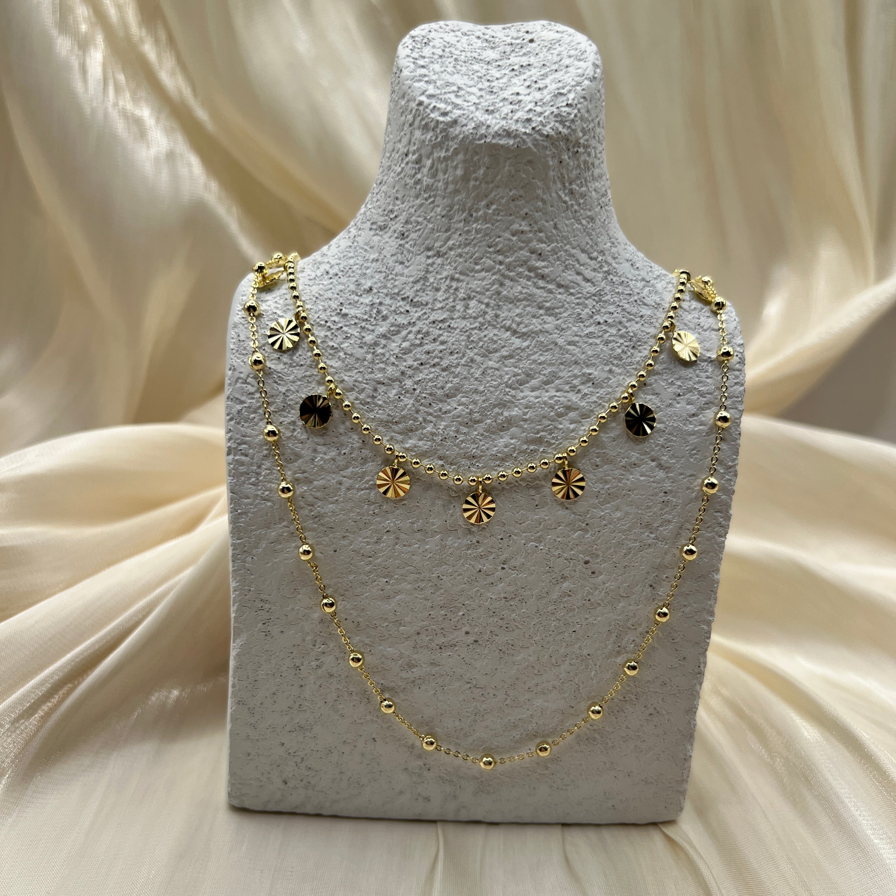 Layered Disc & Bead Necklace – Seraya | 14K Gold Plated
