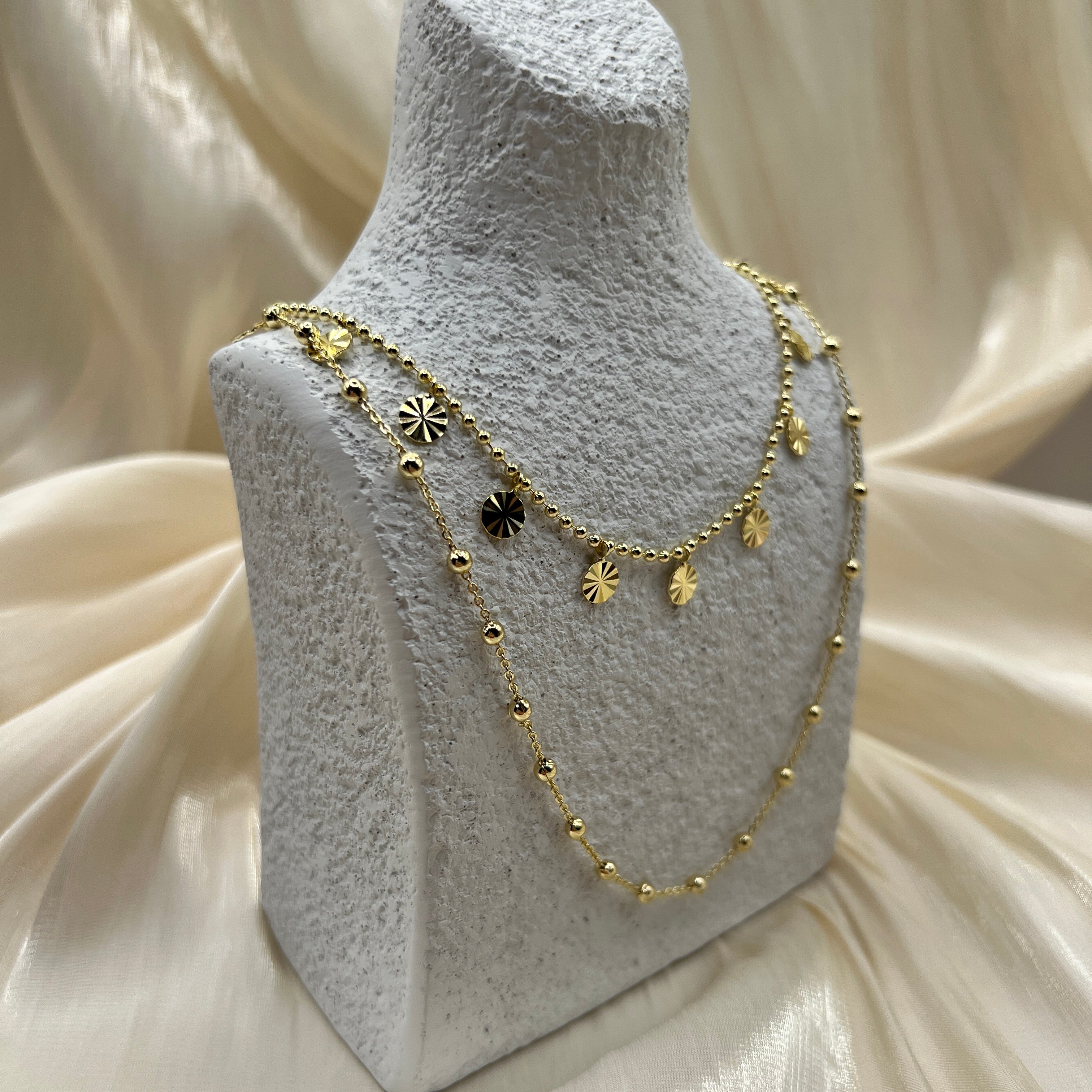 Layered Disc & Bead Necklace – Seraya | 14K Gold Plated