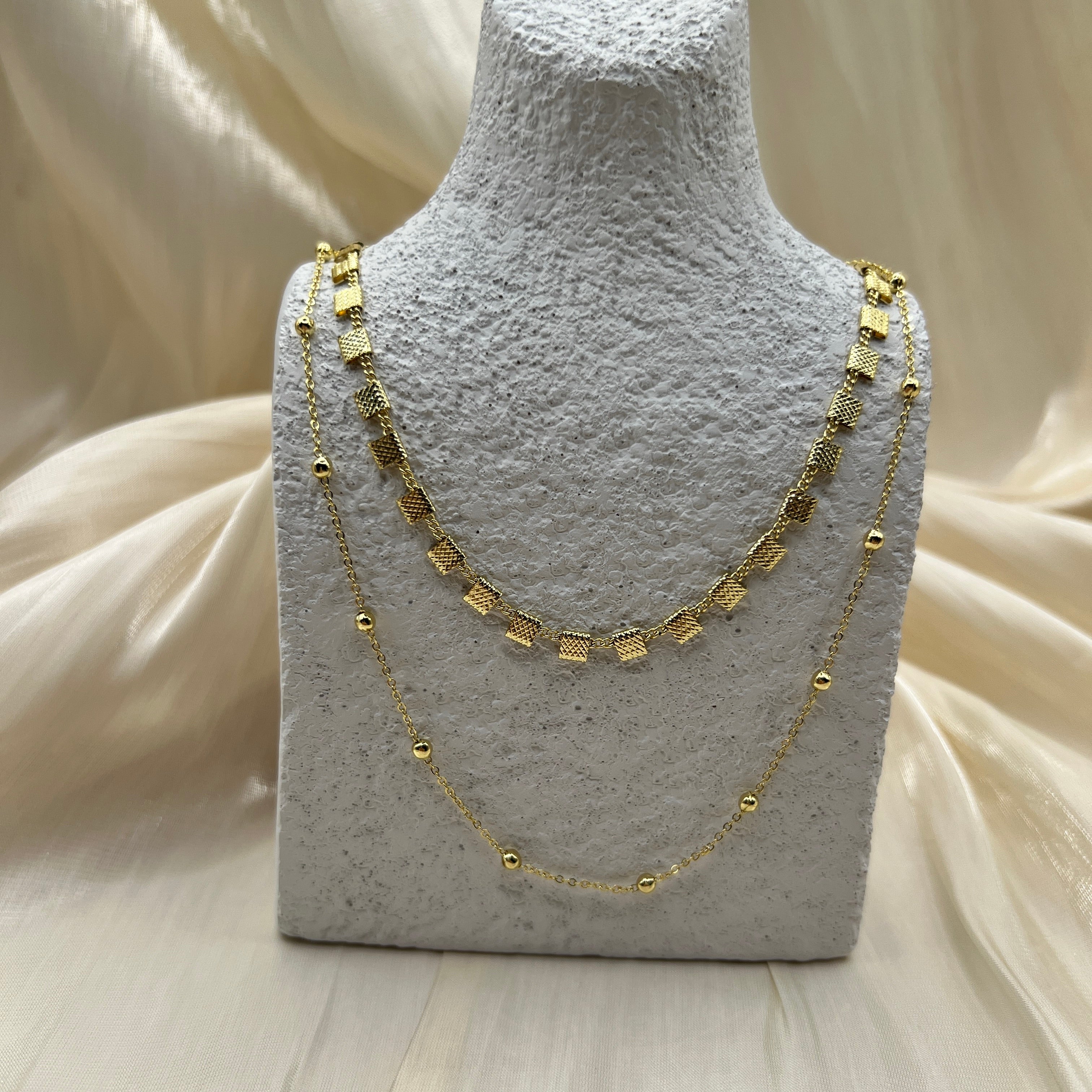 Layered Geometric Chain Necklace – Orlena | 14K Gold Plated