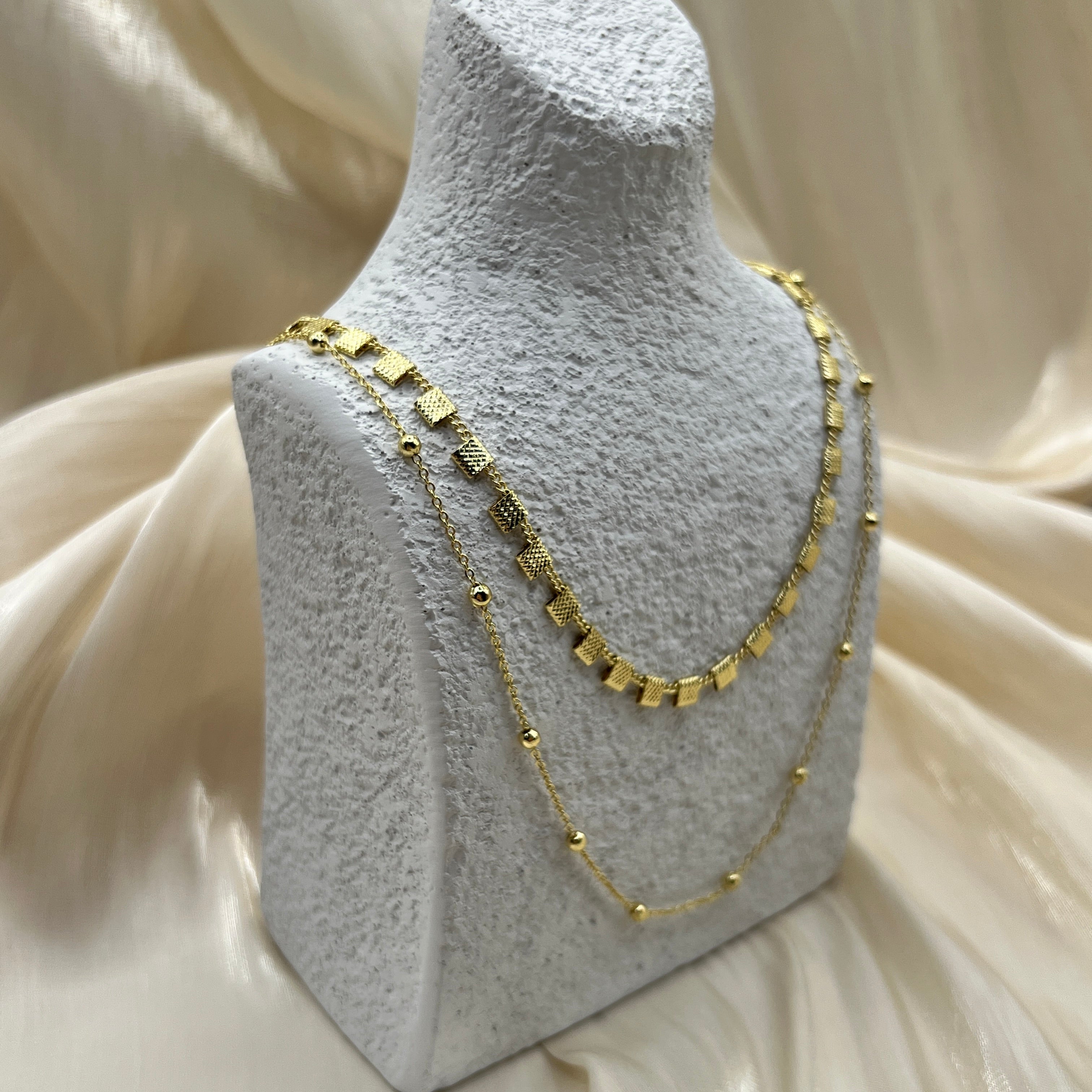 Layered Geometric Chain Necklace – Orlena | 14K Gold Plated