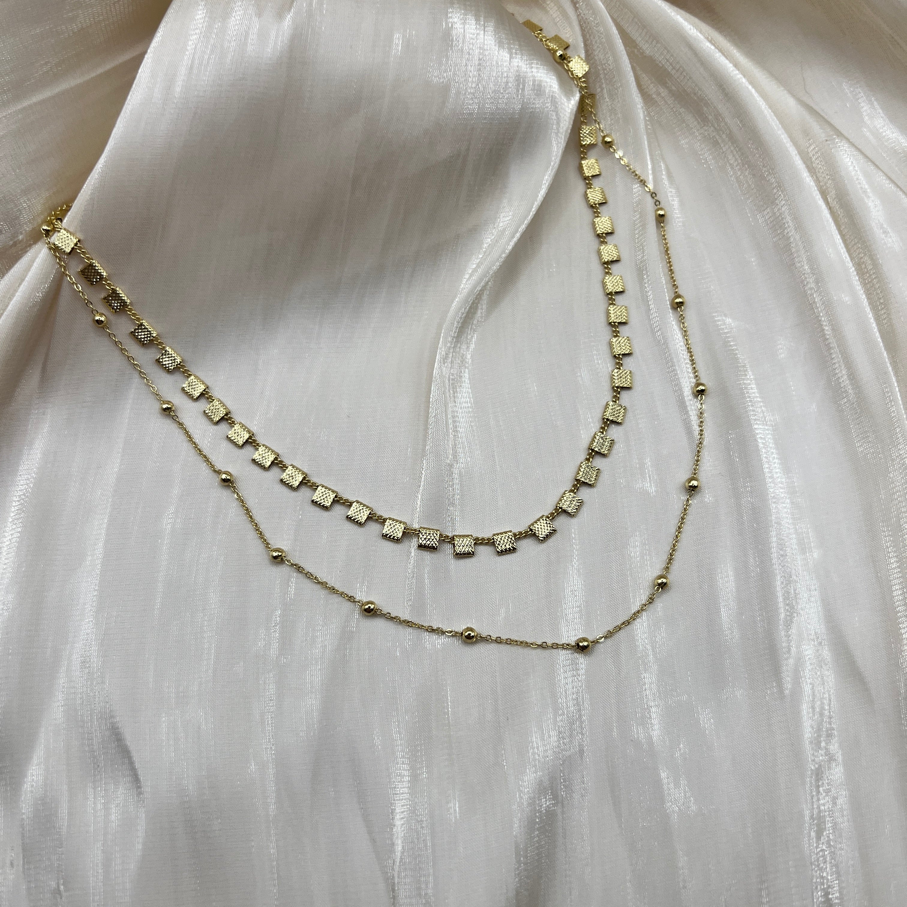 Layered Geometric Chain Necklace – Orlena | 14K Gold Plated