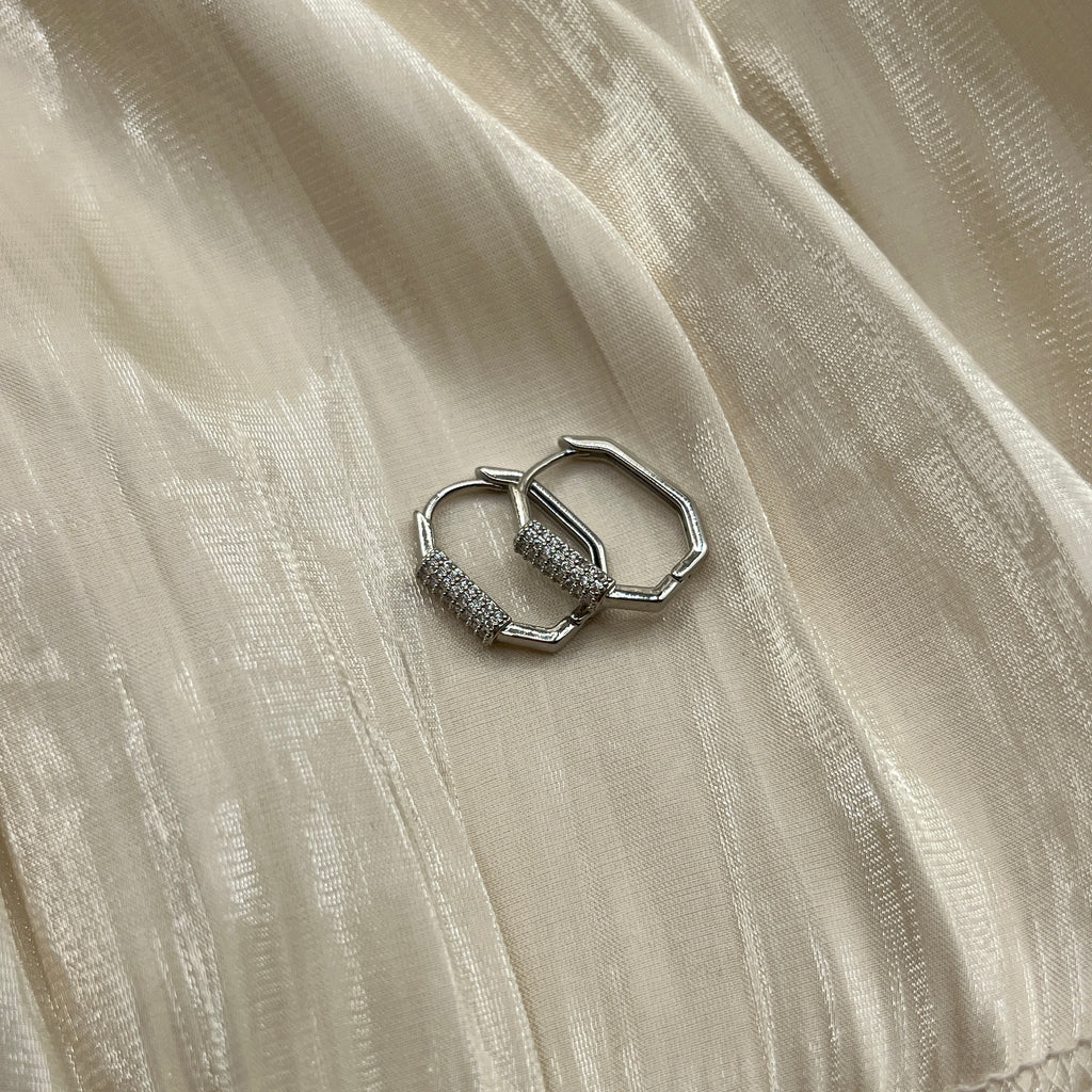 Pavé Cylinder Hoop Earrings – Dual Tone