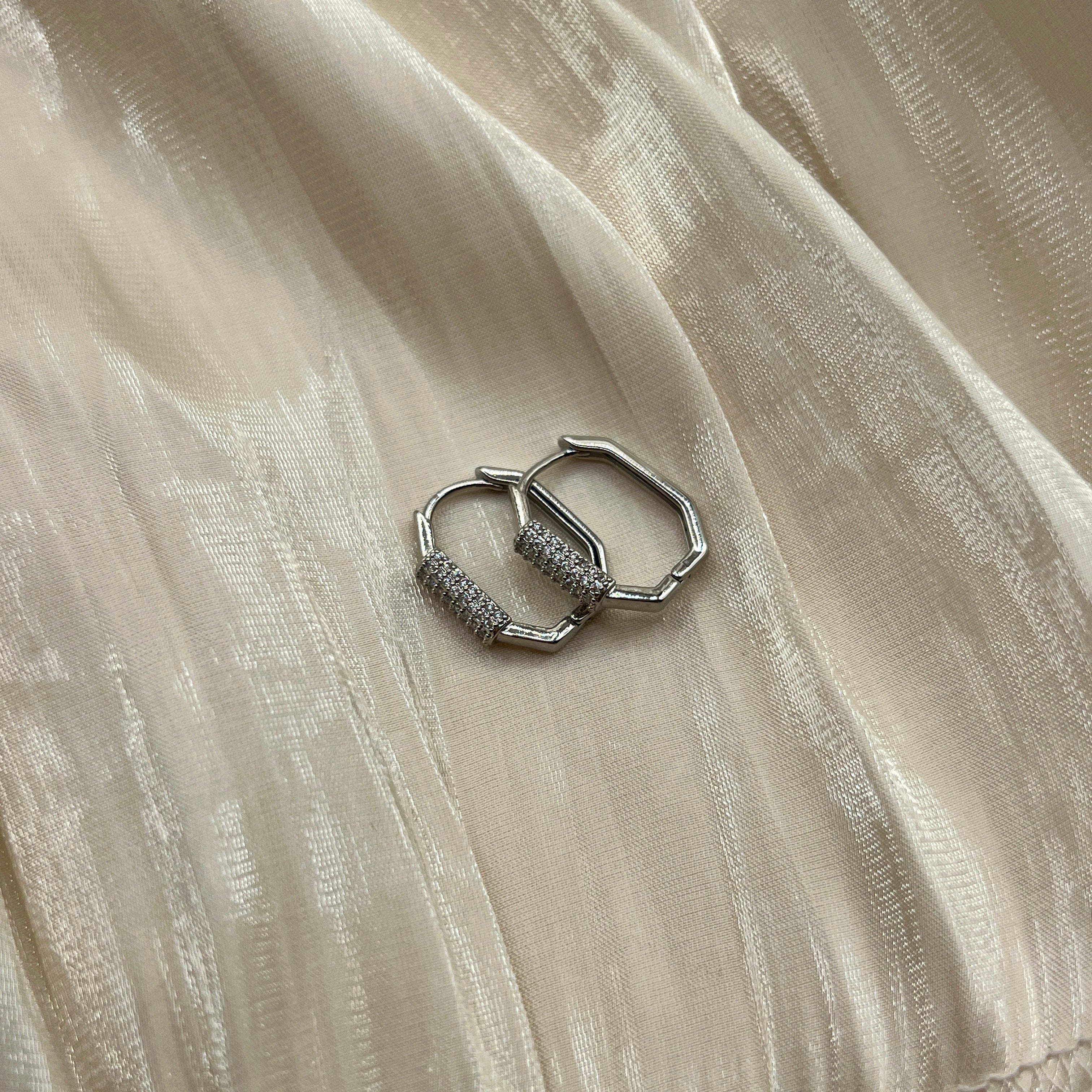 Pavé Cylinder Hoop Earrings – Dual Tone