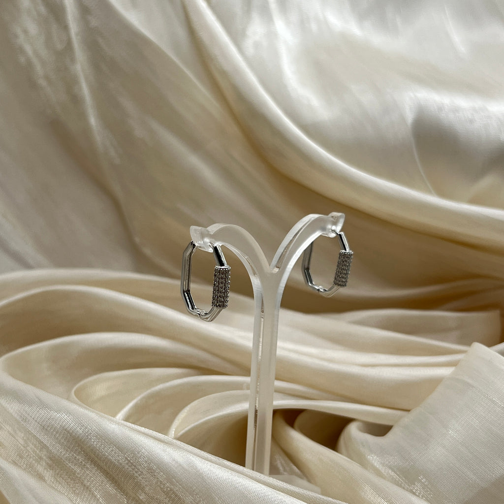 Pavé Cylinder Hoop Earrings – Dual Tone