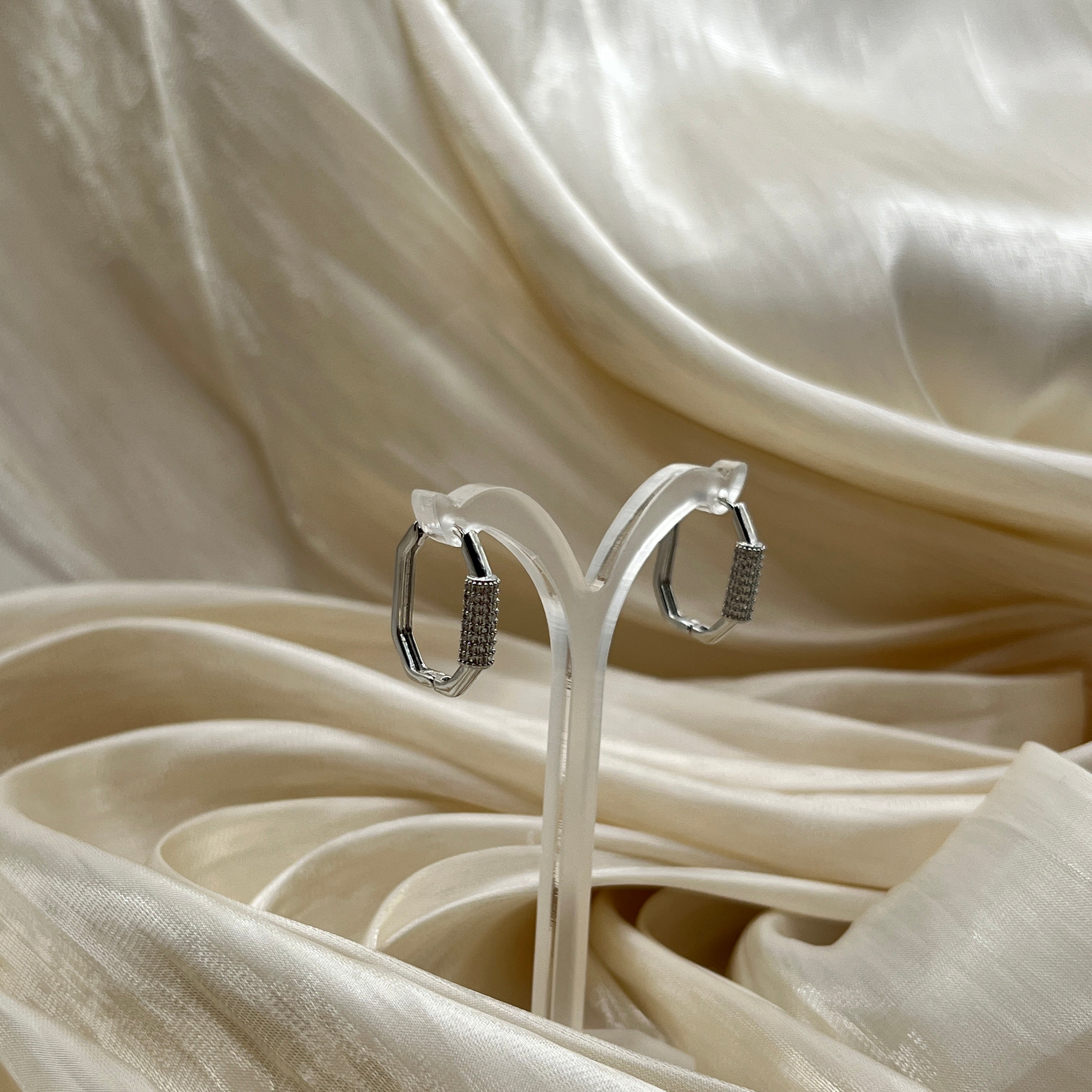 Pavé Cylinder Hoop Earrings – Dual Tone
