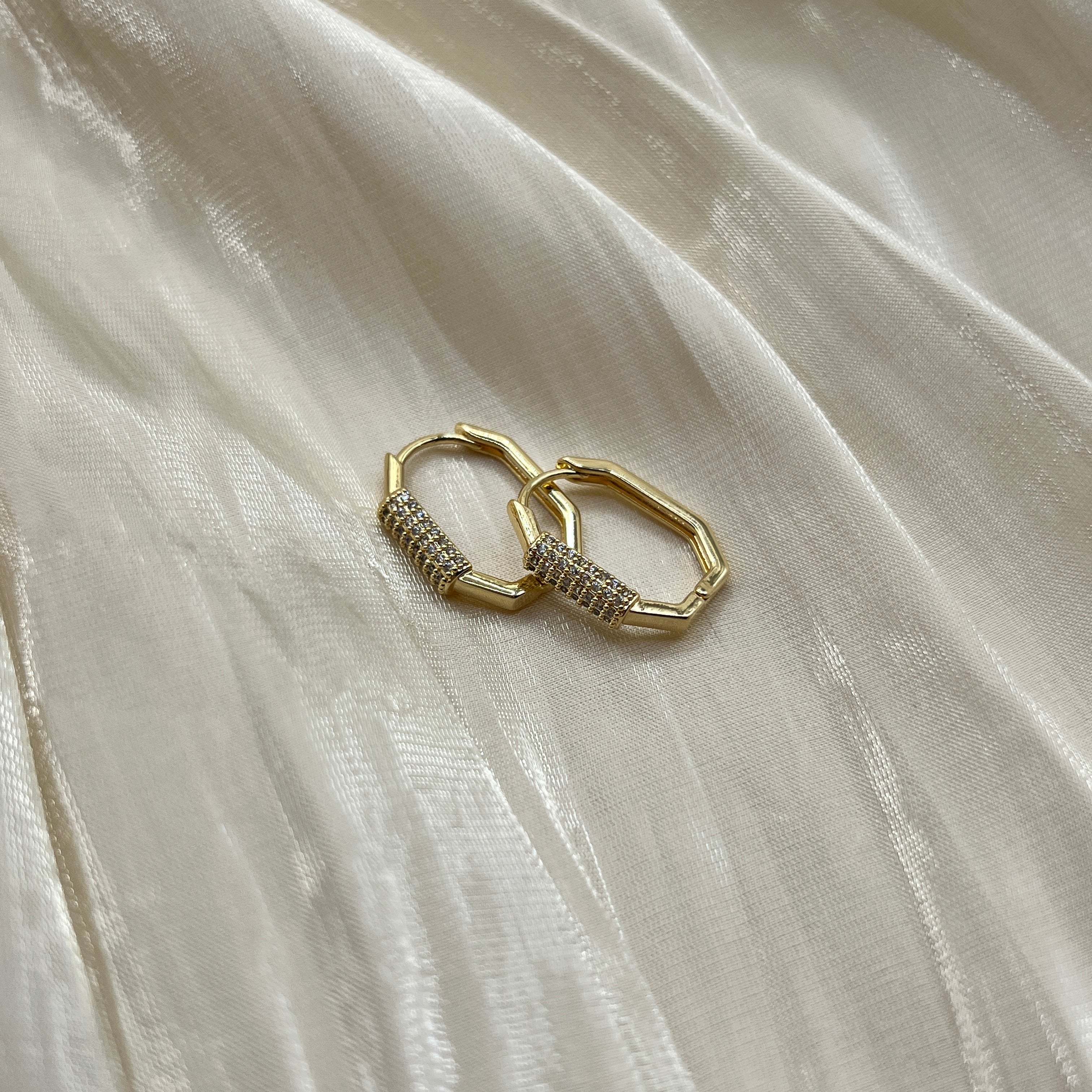 Pavé Cylinder Hoop Earrings – Dual Tone