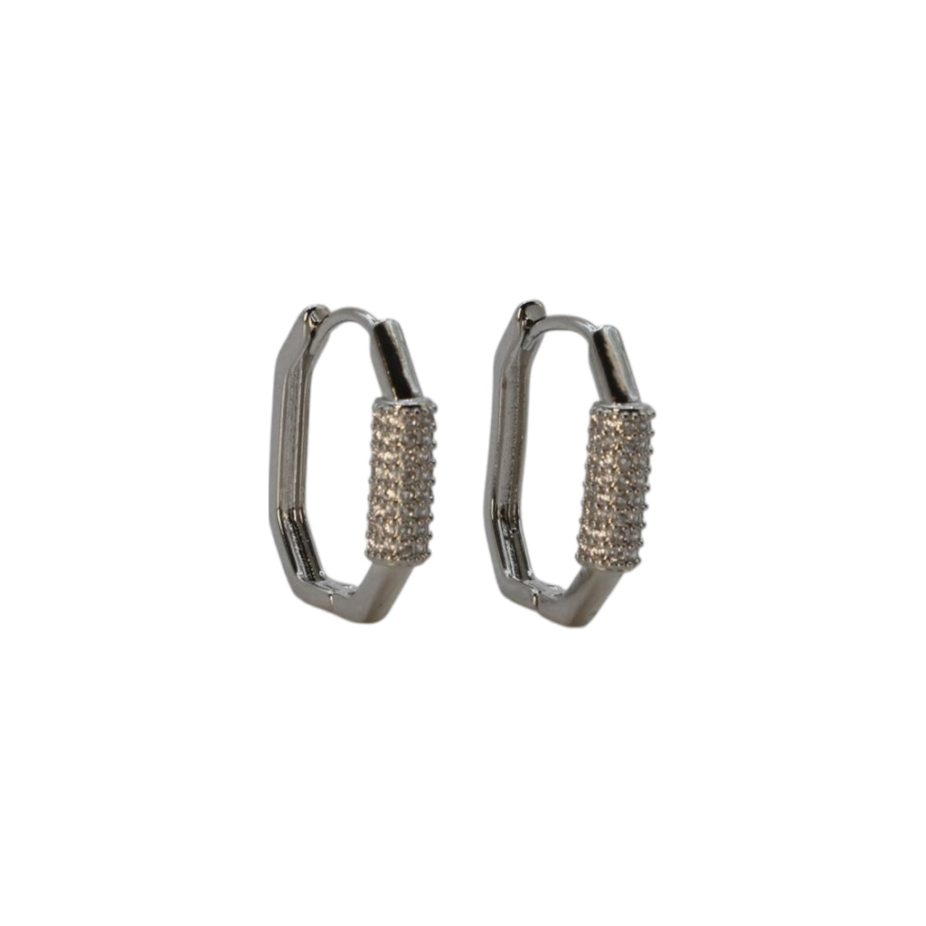 Pavé Cylinder Hoop Earrings – Dual Tone