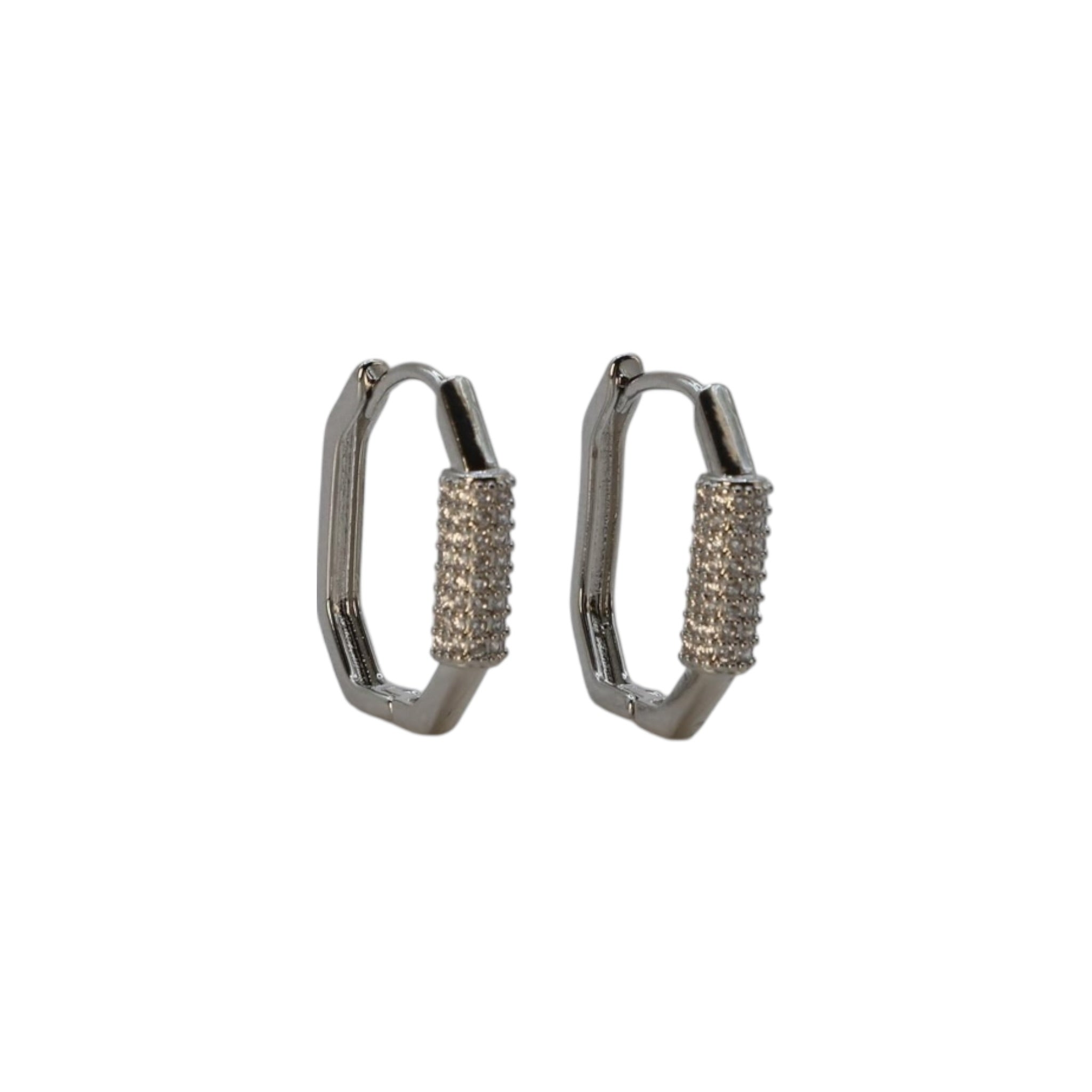 Pavé Cylinder Hoop Earrings – Dual Tone