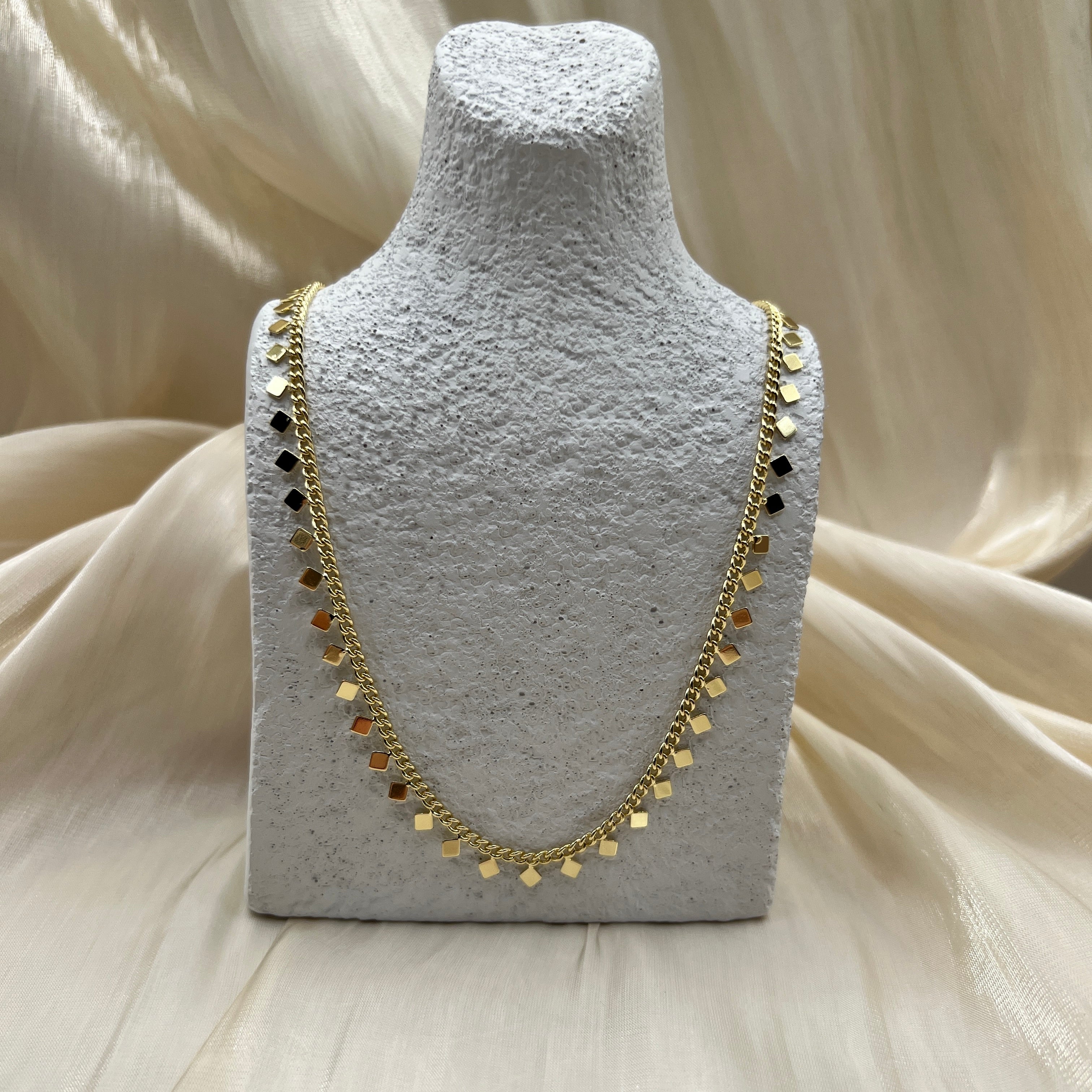 Petite Square Drop Chain Necklace – Arvienne | 14K Gold Plated