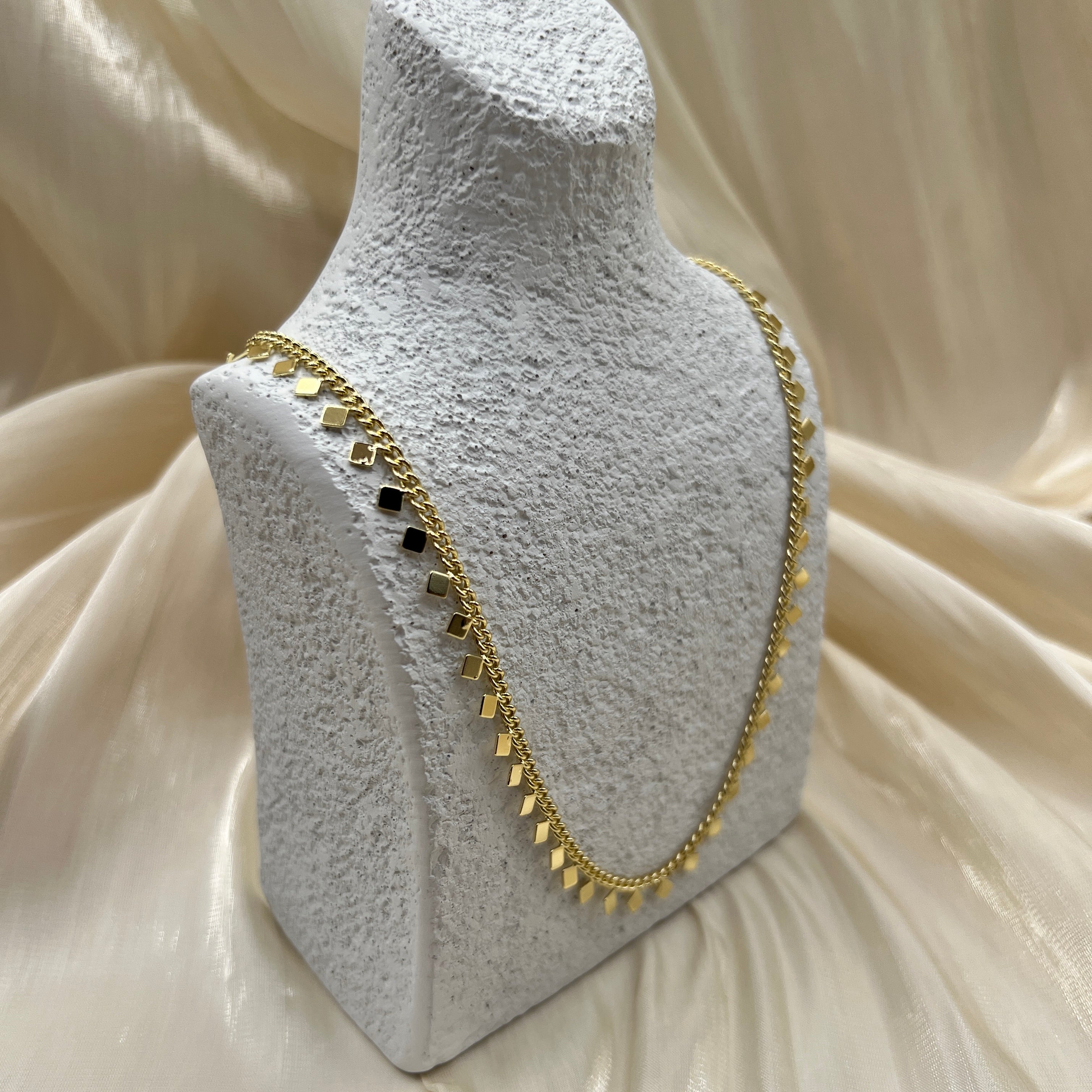 Petite Square Drop Chain Necklace – Arvienne | 14K Gold Plated