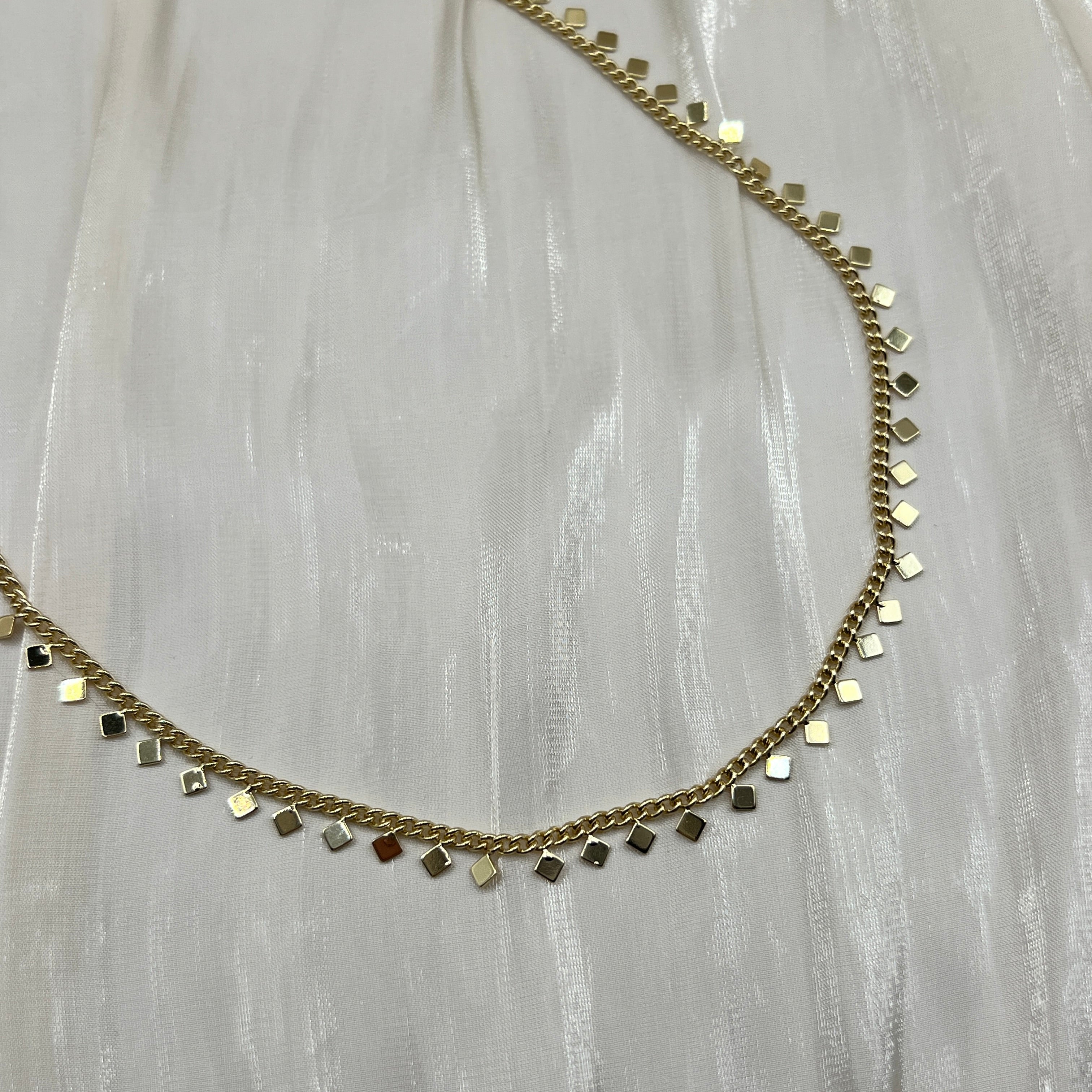 Petite Square Drop Chain Necklace – Arvienne | 14K Gold Plated