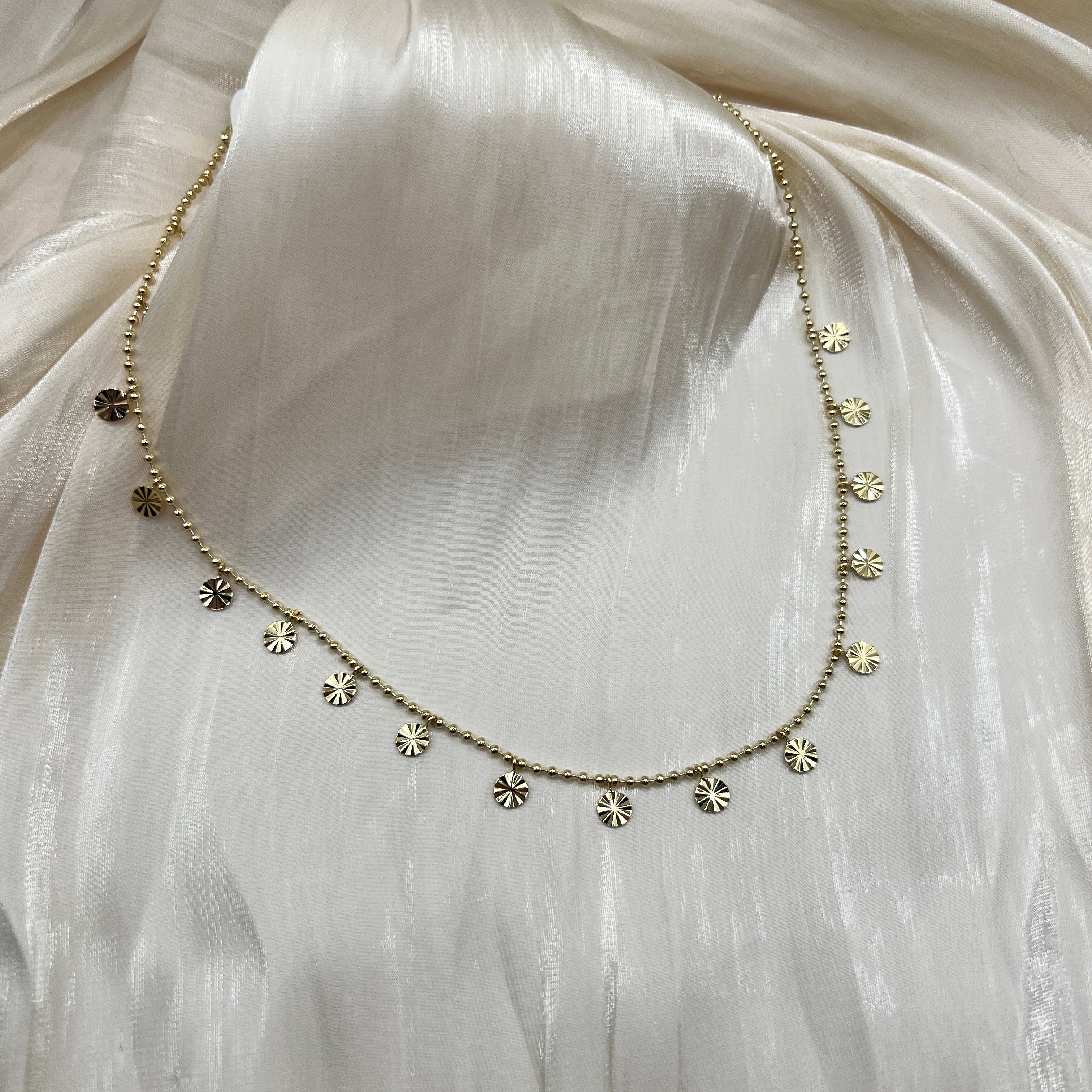 Radiant Disc Drop Necklace – Serelune | 14K Gold Plated