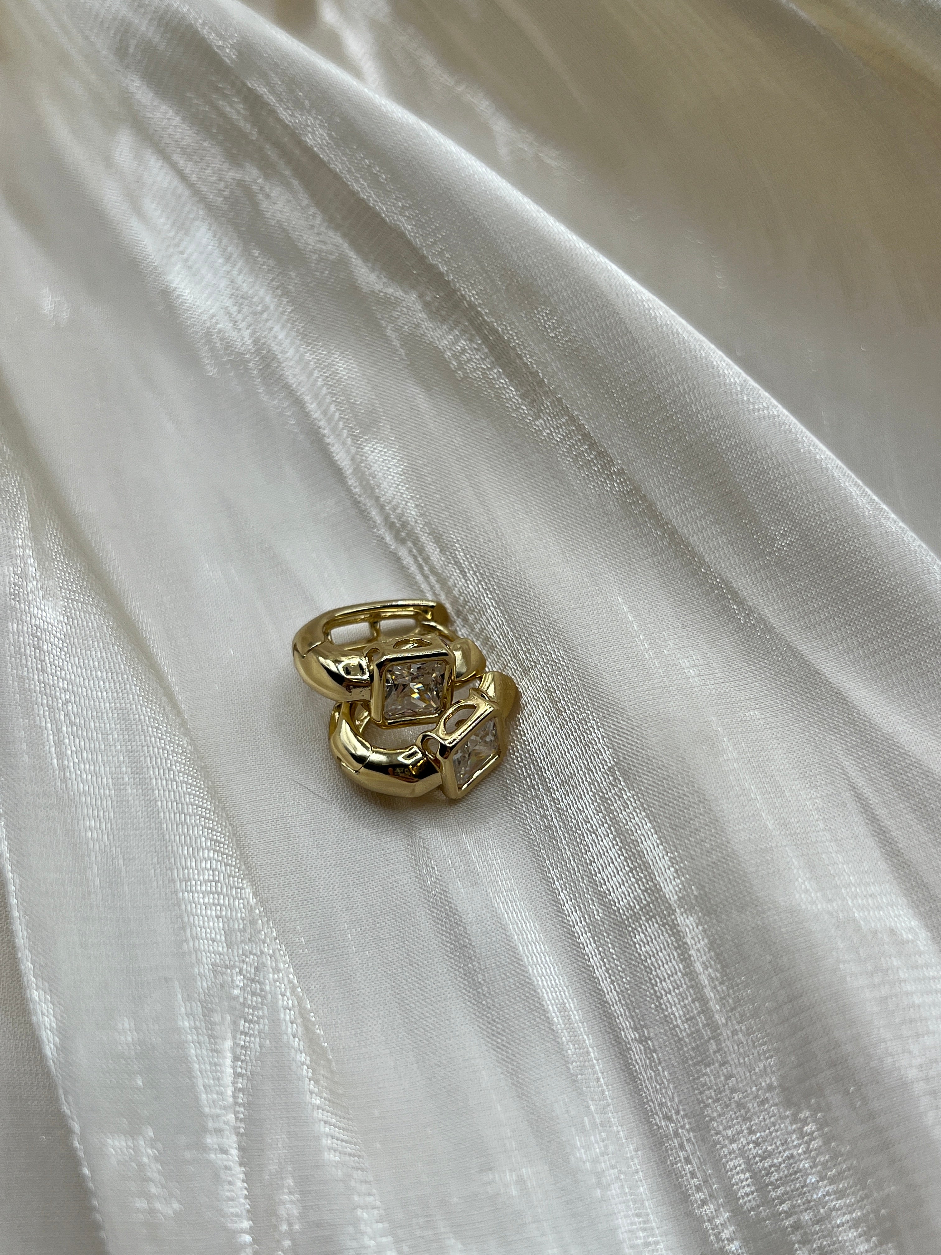 Square Stone Hoop Earrings Gold – Velmora
