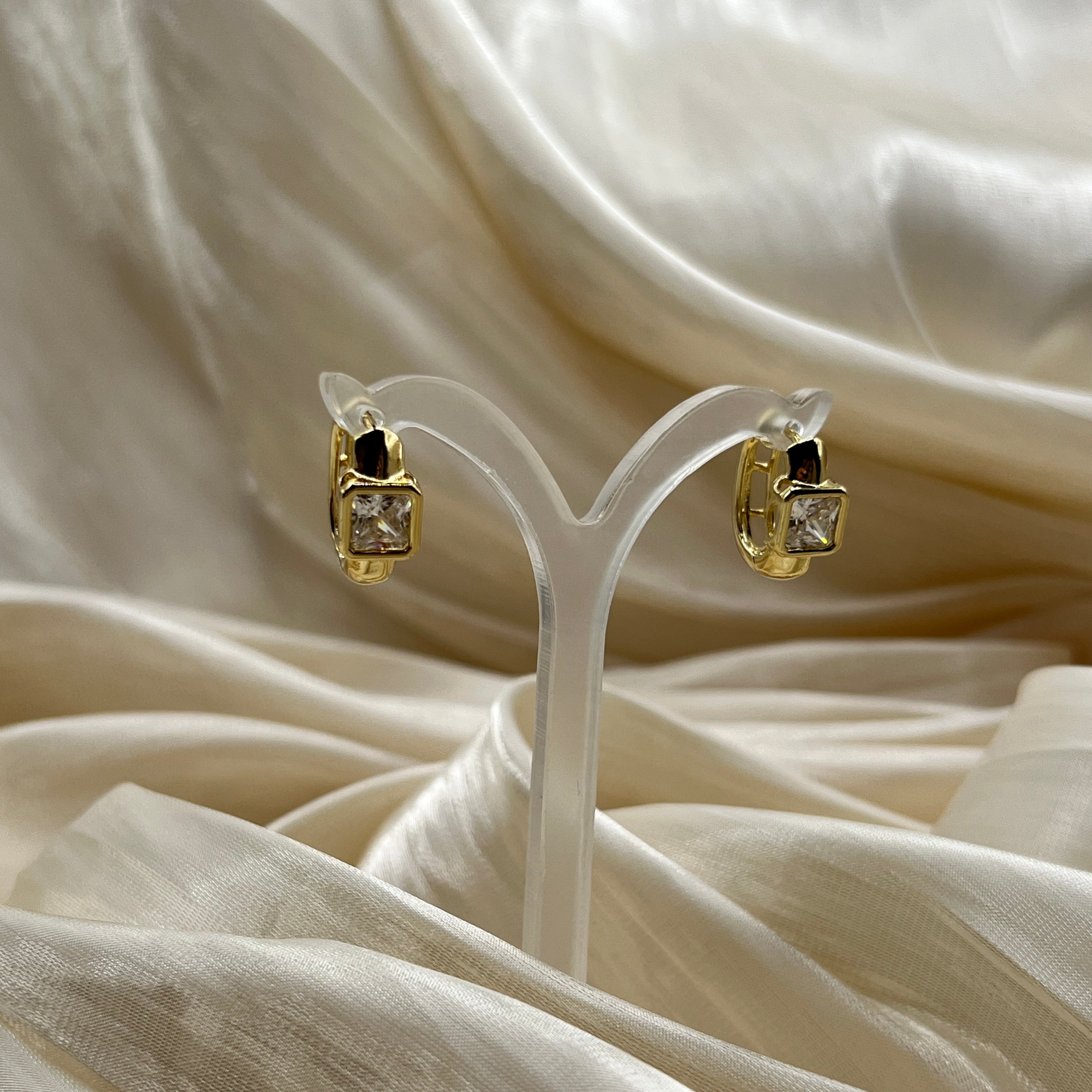 Square Stone Hoop Earrings Gold – Velmora