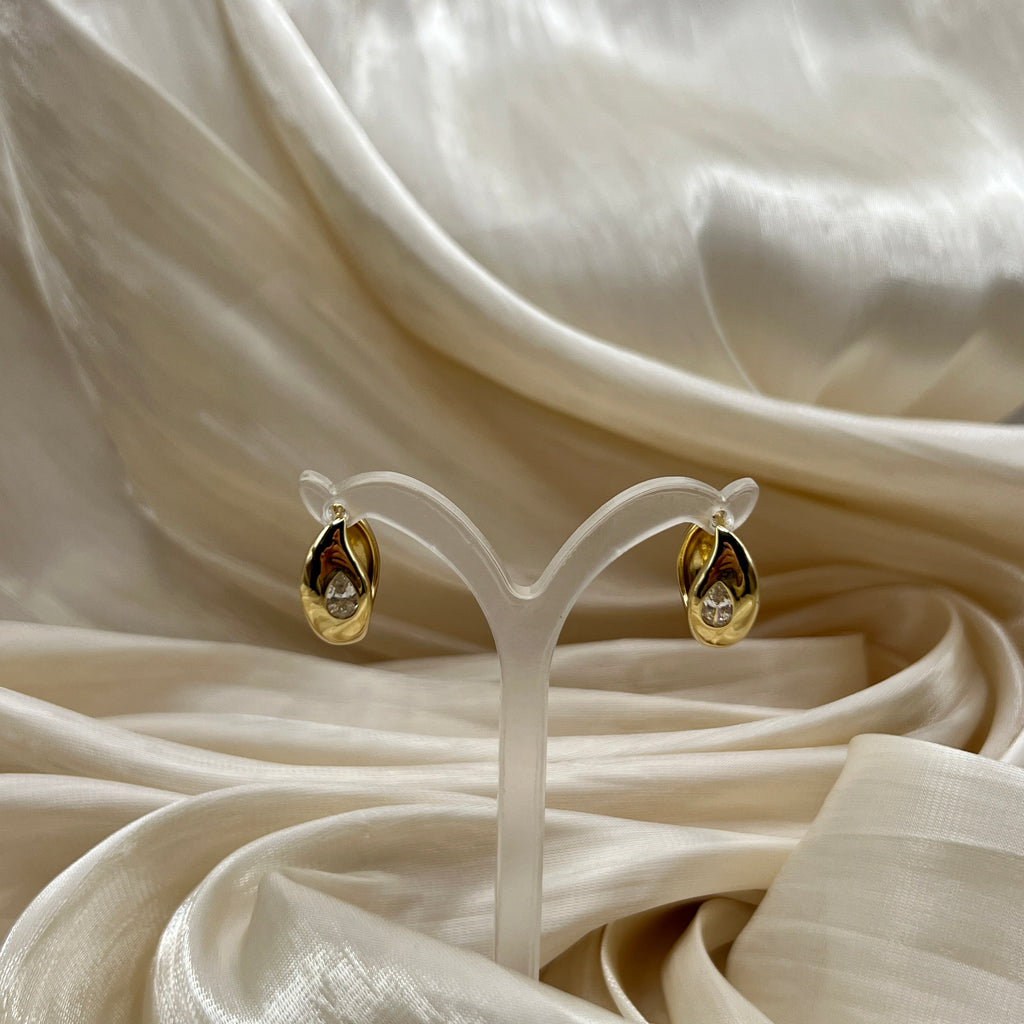 Teardrop Stone Hoop Earrings Gold - Charlotte