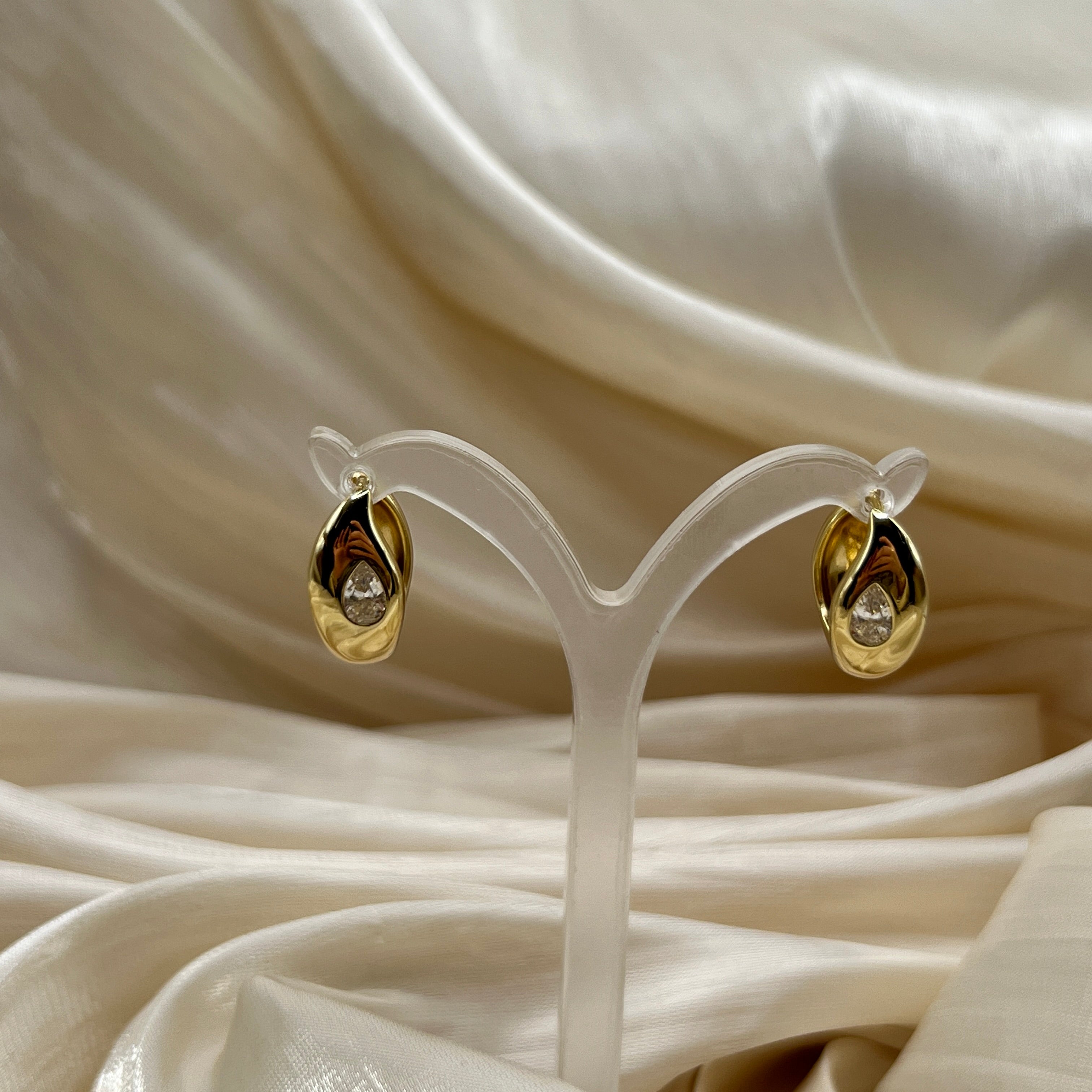 Teardrop Stone Hoop Earrings Gold - Charlotte
