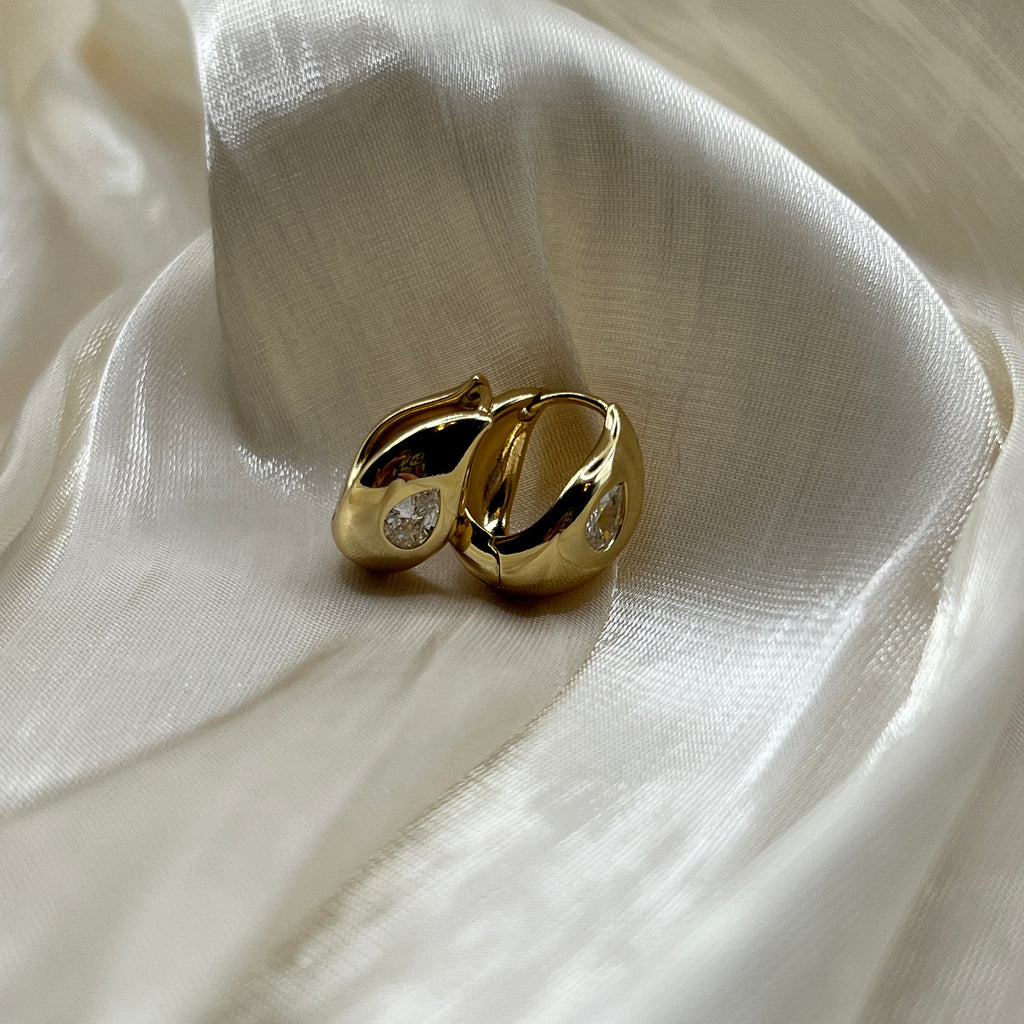 Teardrop Stone Hoop Earrings Gold - Charlotte