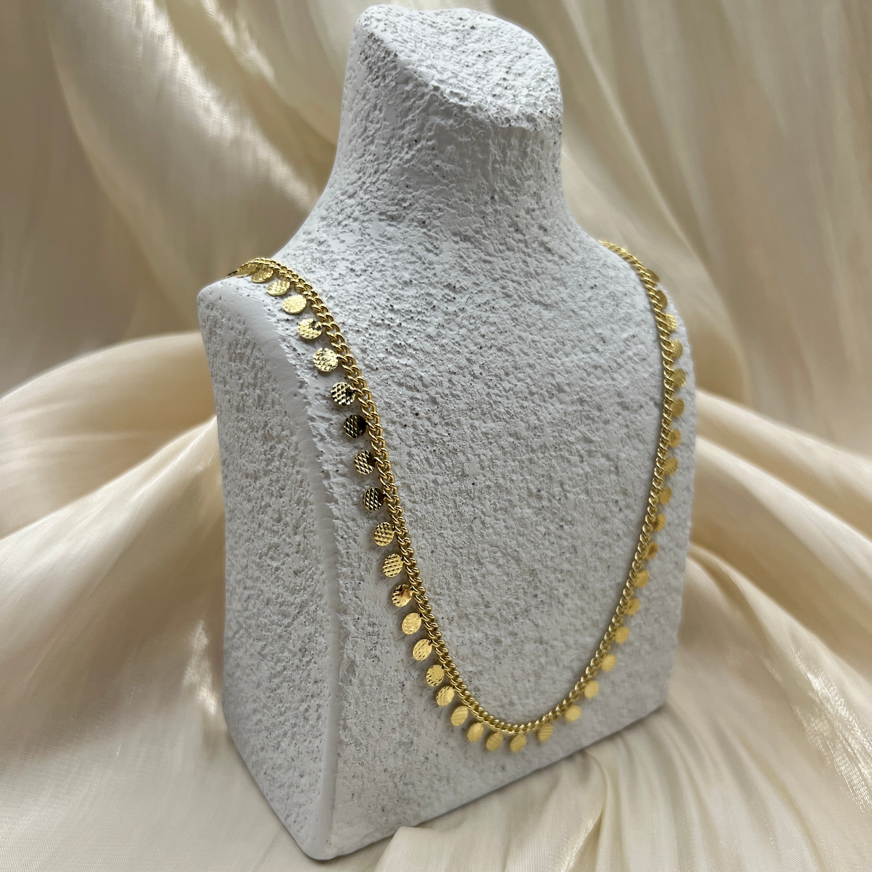 Textured Disc Fringe Necklace – Orlena | 14K Gold Plated