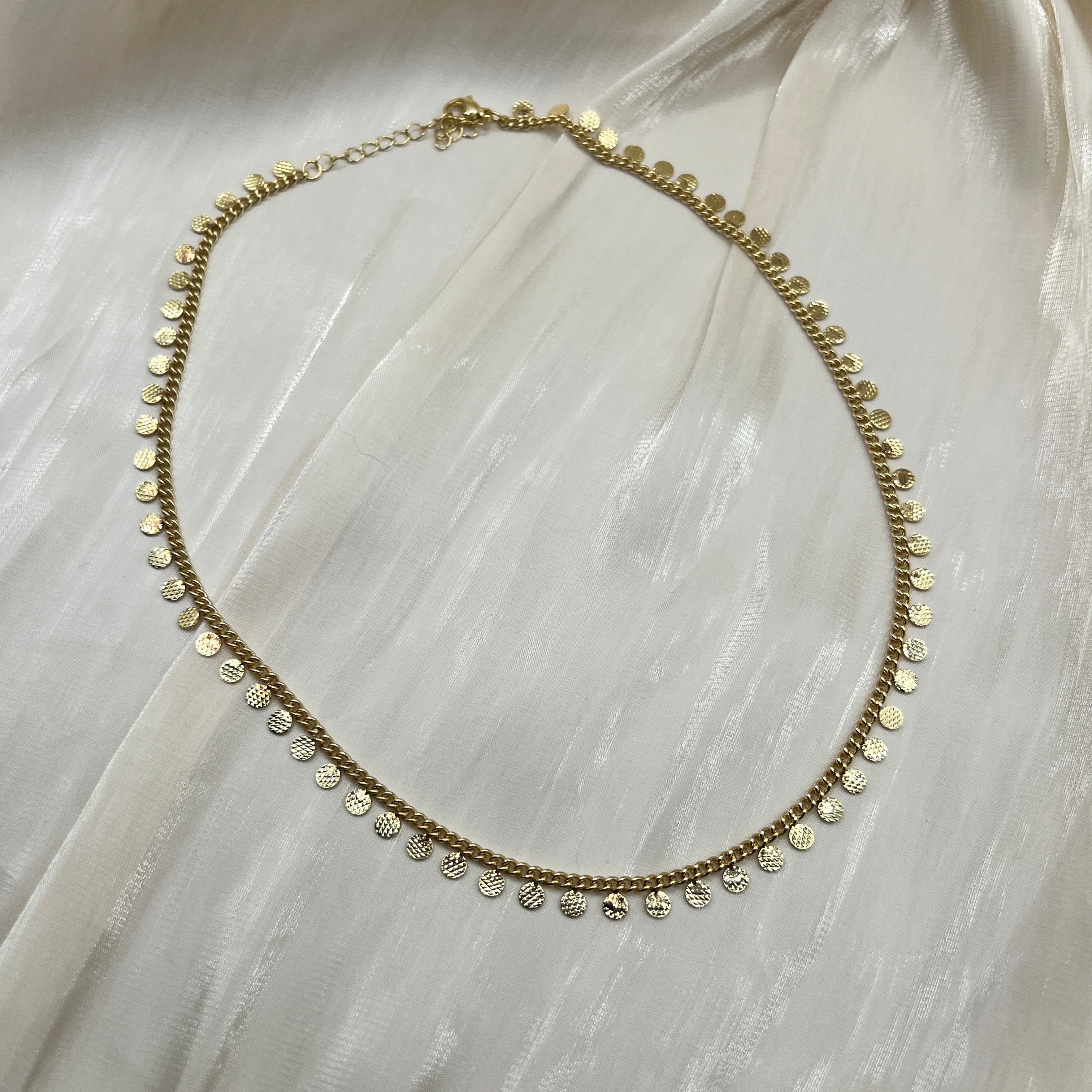Textured Disc Fringe Necklace – Orlena | 14K Gold Plated