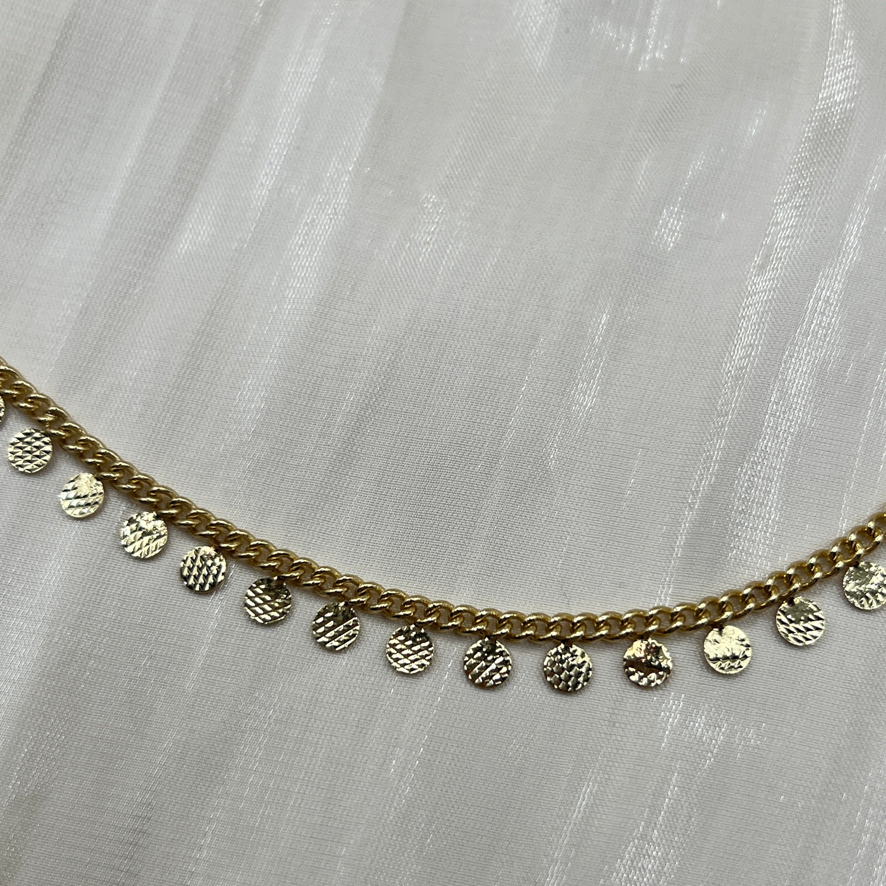 Textured Disc Fringe Necklace – Orlena | 14K Gold Plated
