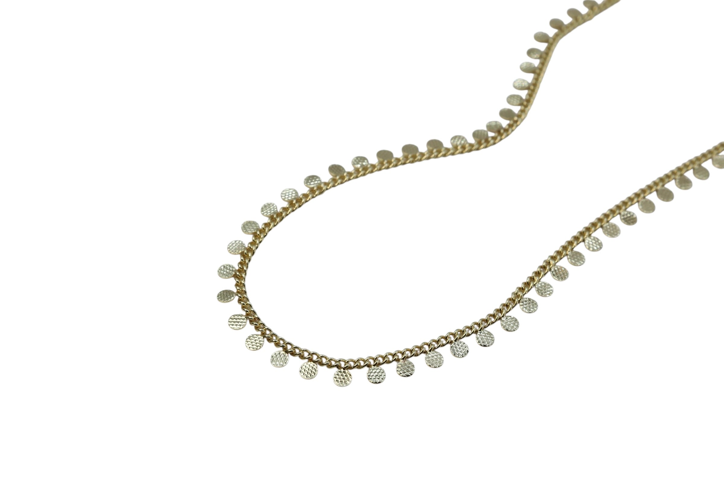 Textured Disc Fringe Necklace – Orlena | 14K Gold Plated