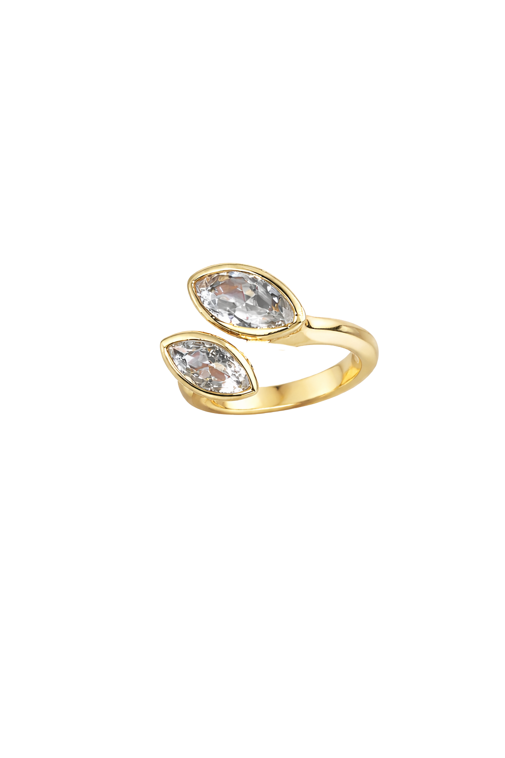 Liora Double Marquise Bezel Ring – 14K Gold Plated Adjustable Statement Ring